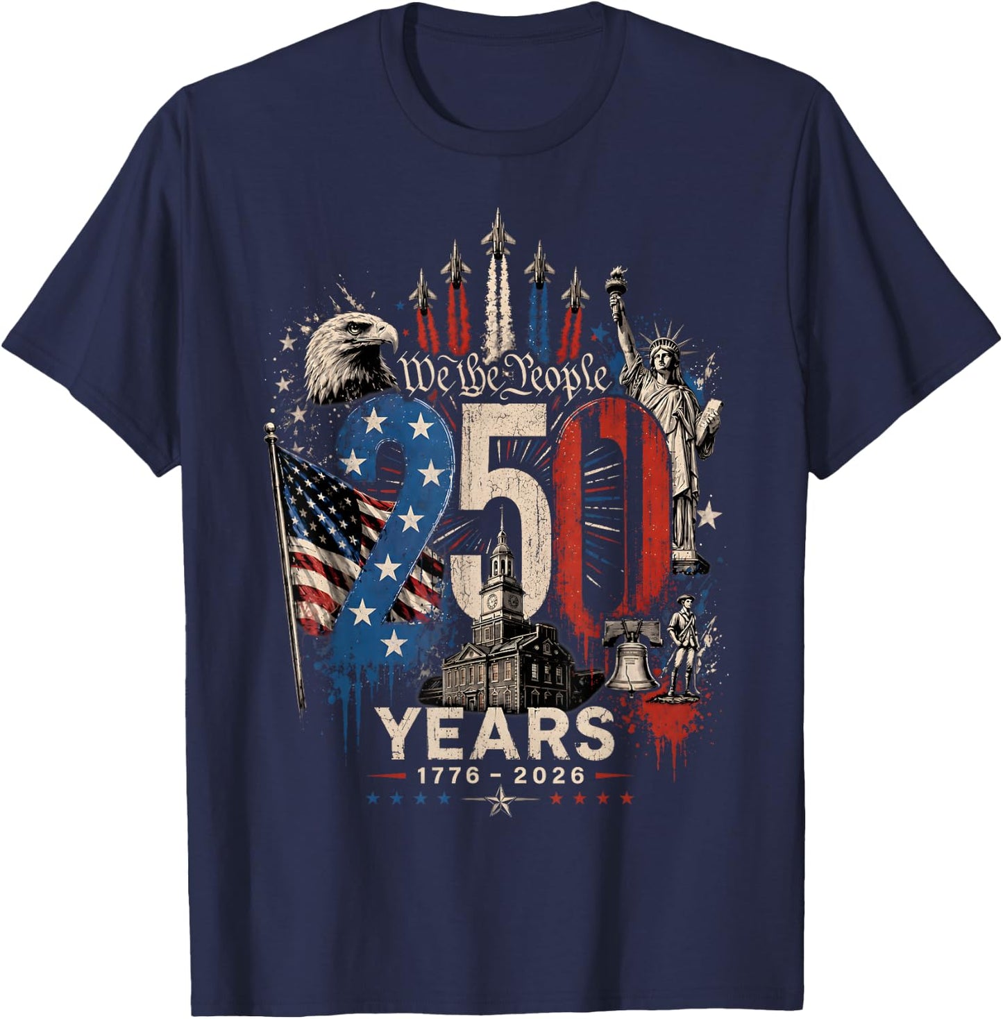 250 Years American 250th Anniversary USA Patriotic 4th July T-Shirt - T-Shirt | Navy