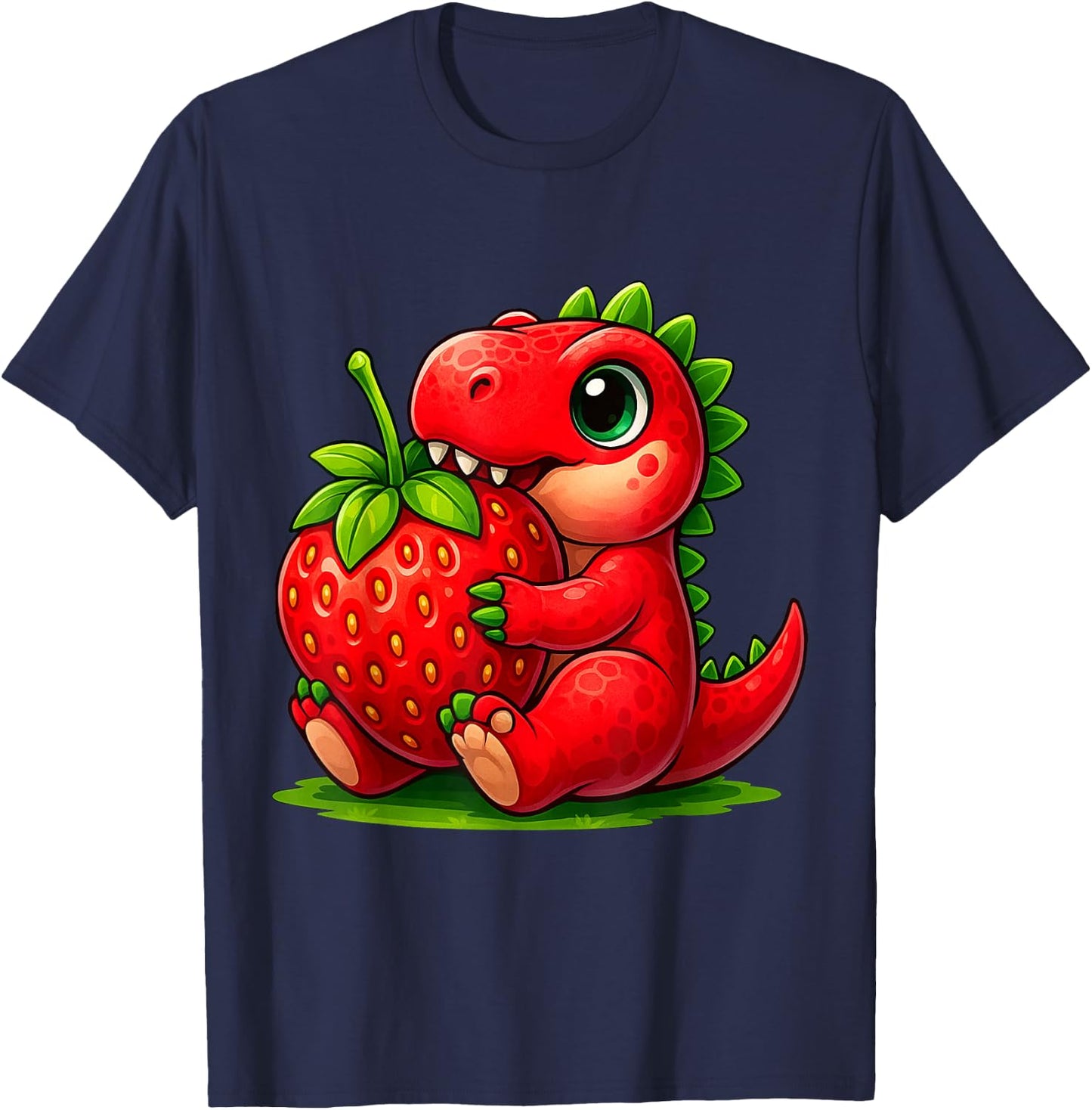 Cute Strawberry Summer Fruit Lover Dinosaur T Rex Boys Girls T-Shirt - T-Shirt | Navy