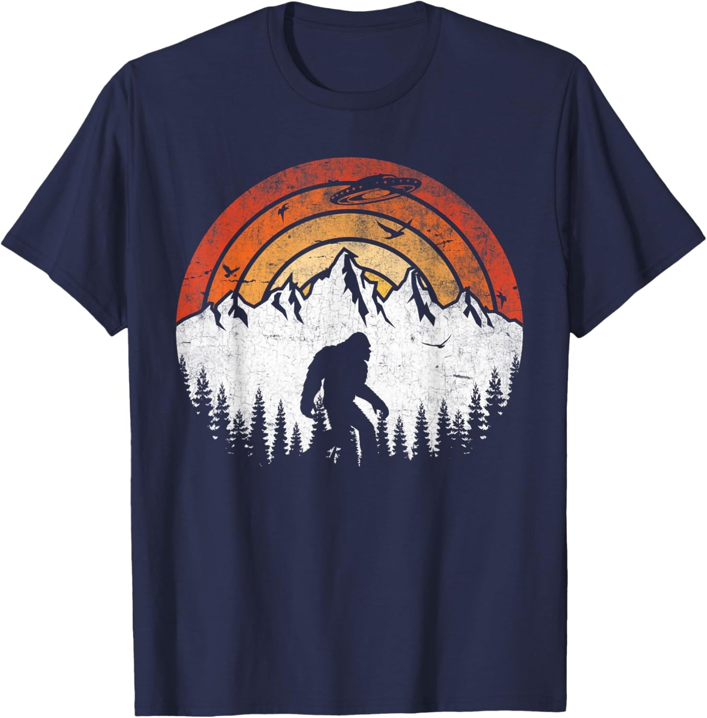 Retro Bigfoot Believer Hiking Lover Sasquatch T-Shirt - T-Shirt | Navy