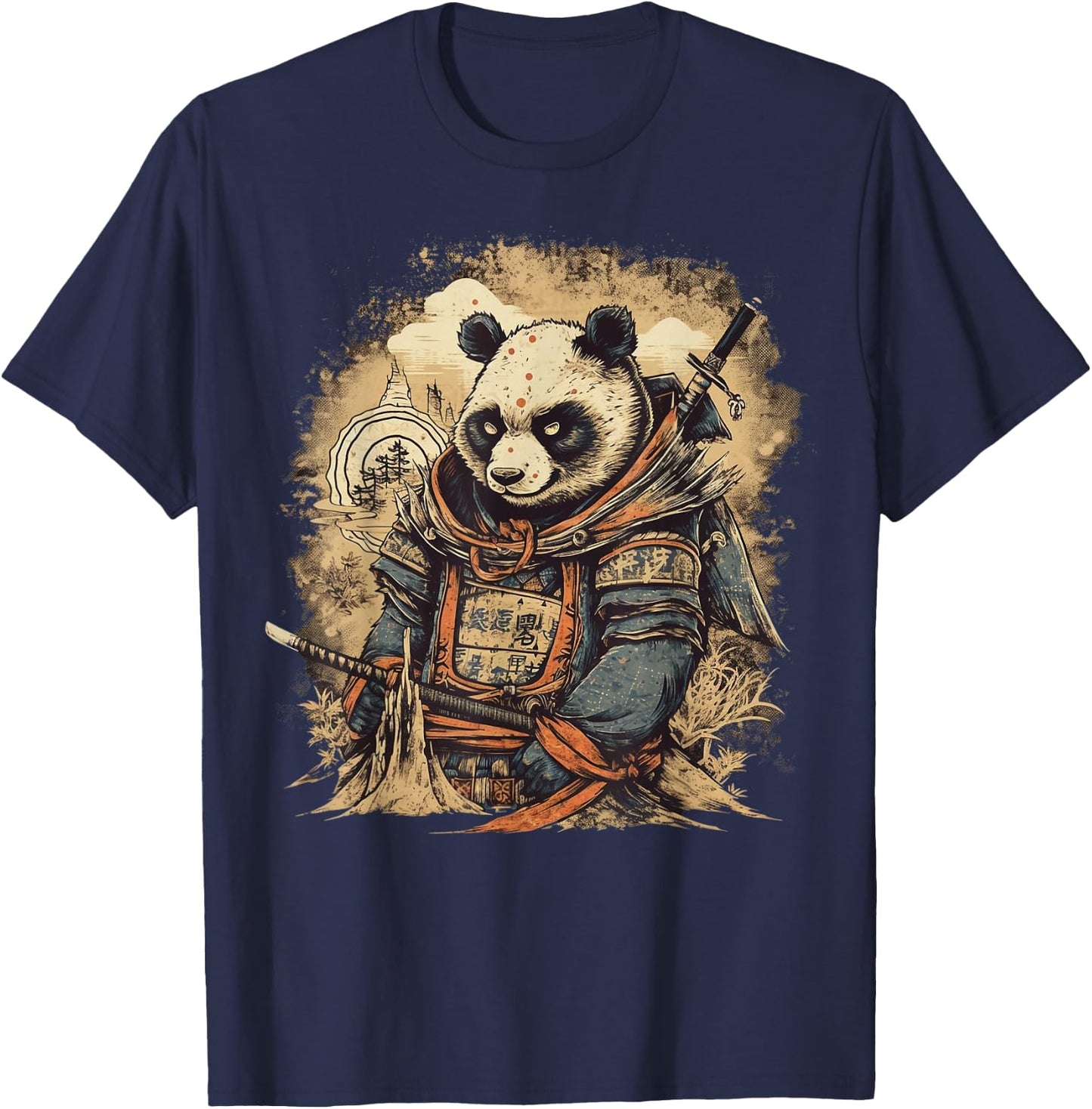 Retro Japanese culture graphic lover Samurai Panda art T-Shirt - T-Shirt | Navy