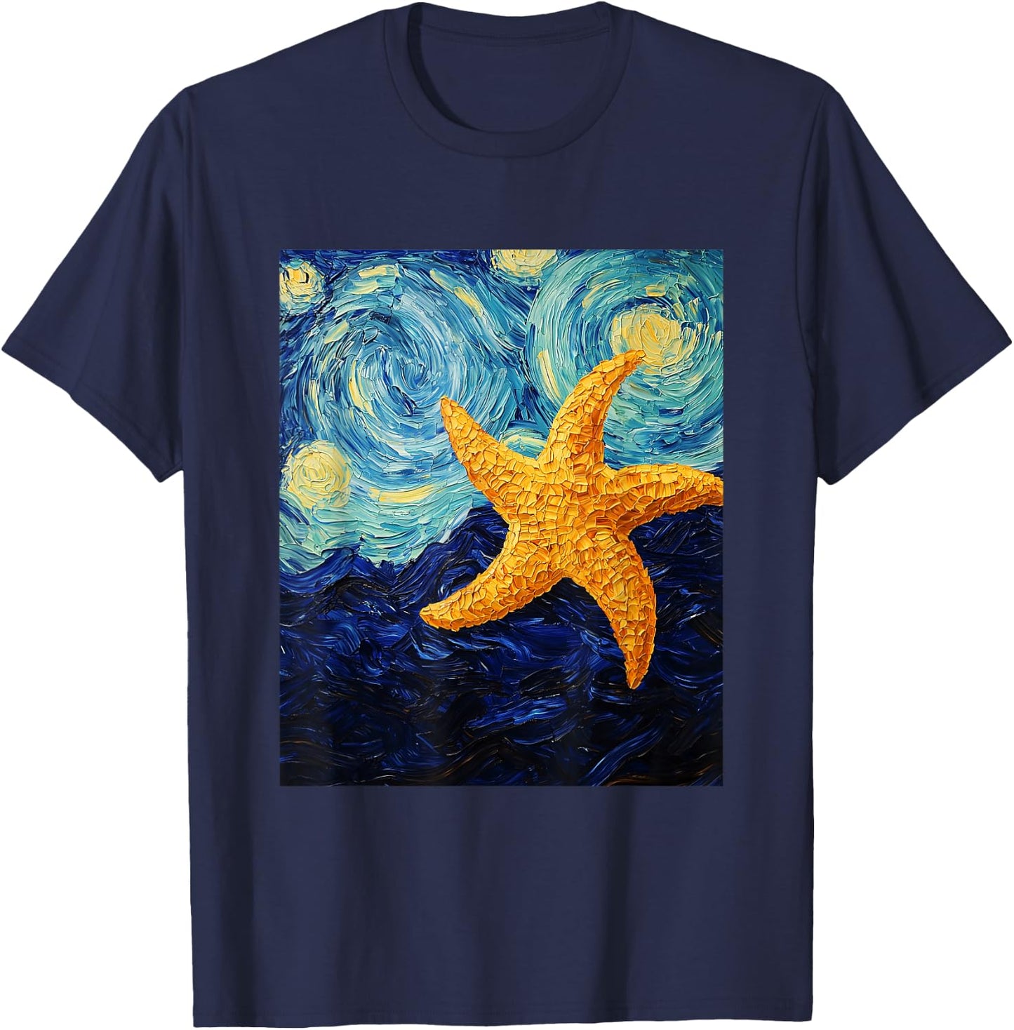 Cute Starfish Aquarist - Van Gogh Style - Starry Night T-Shirt - T-Shirt | Navy