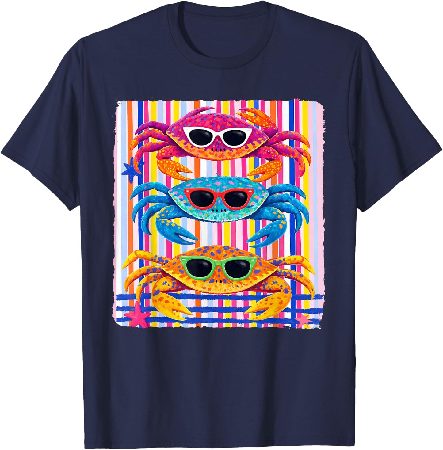 Crabby Crab Sunglasses Summer Hawaii Beach Vacation Ocean T-Shirt - T-Shirt | Navy