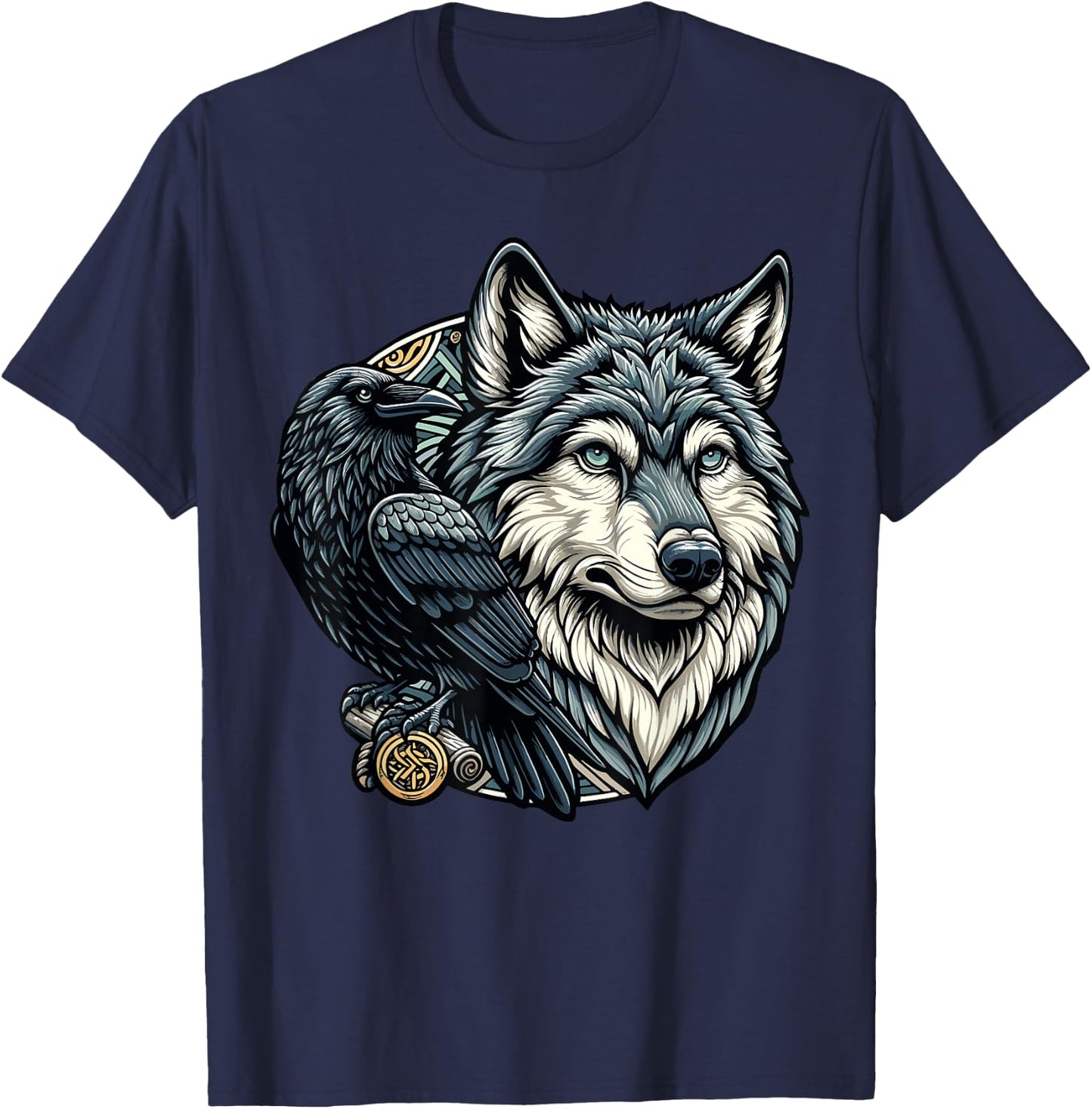 Wolf and Raven Design - Viking Symbol Nordic Mythology T-Shirt - T-Shirt | Navy