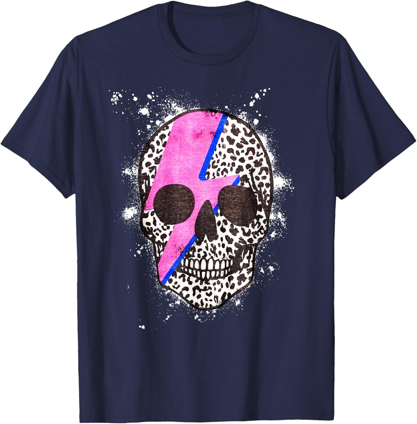 Leopard Skull Graphic Men Women Cheetah Animal Bleach T-Shirt - T-Shirt | Navy