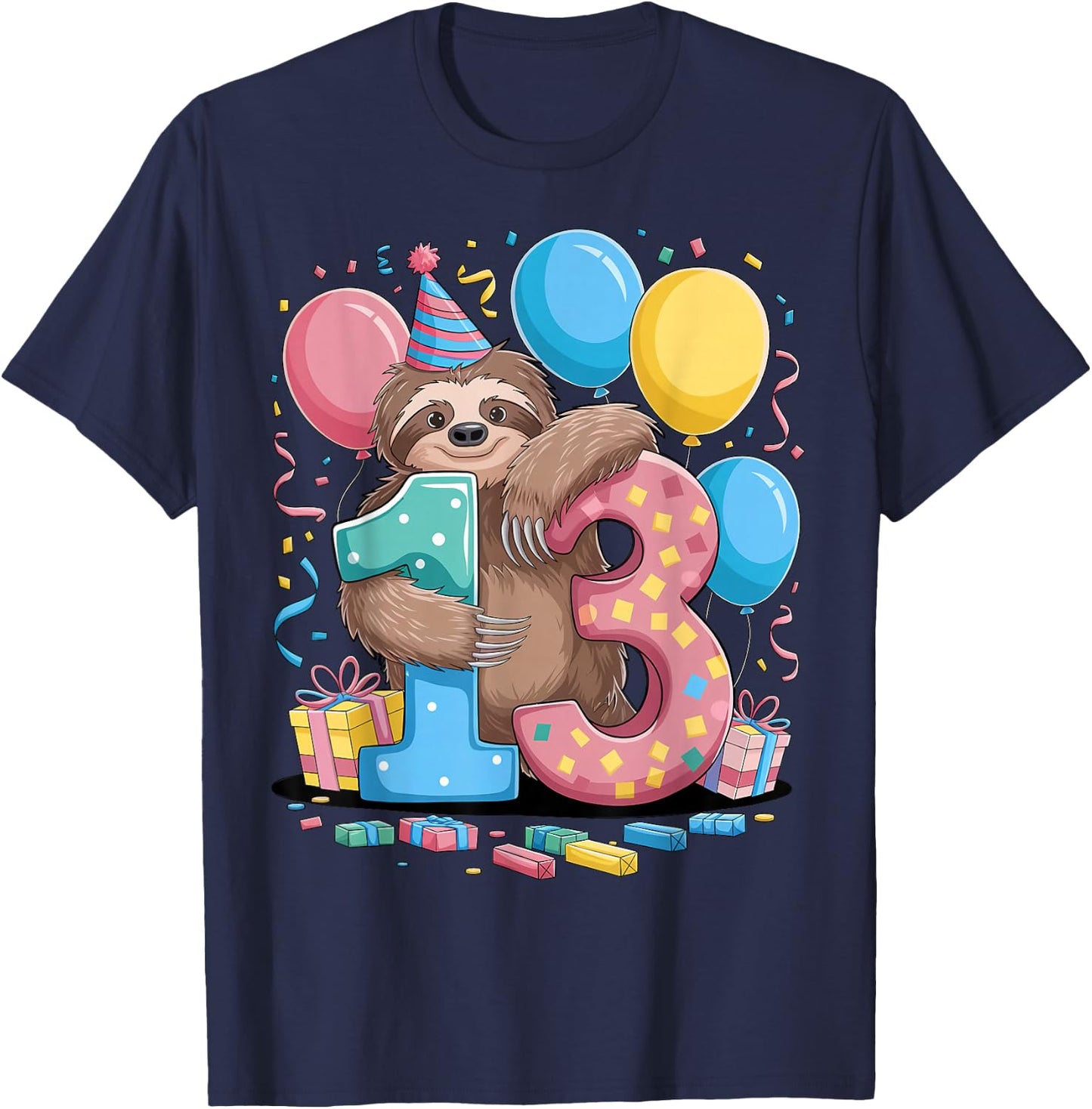 Sloth 13th birthday boy girl 13 years old thirteenth Sloth T-Shirt - T-Shirt | Navy