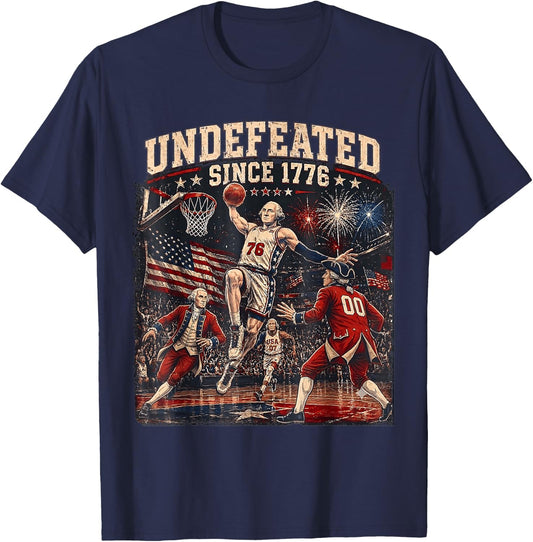 Undefeated Since 1776 2026 Vintage 4th of July Basketball T-Shirt - T-Shirt | Navy