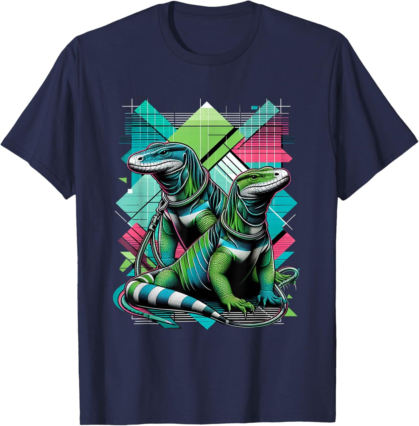 Monitor Lizards on a Leash | Cool Graphic Reptile T-Shirt - T-Shirt | Navy