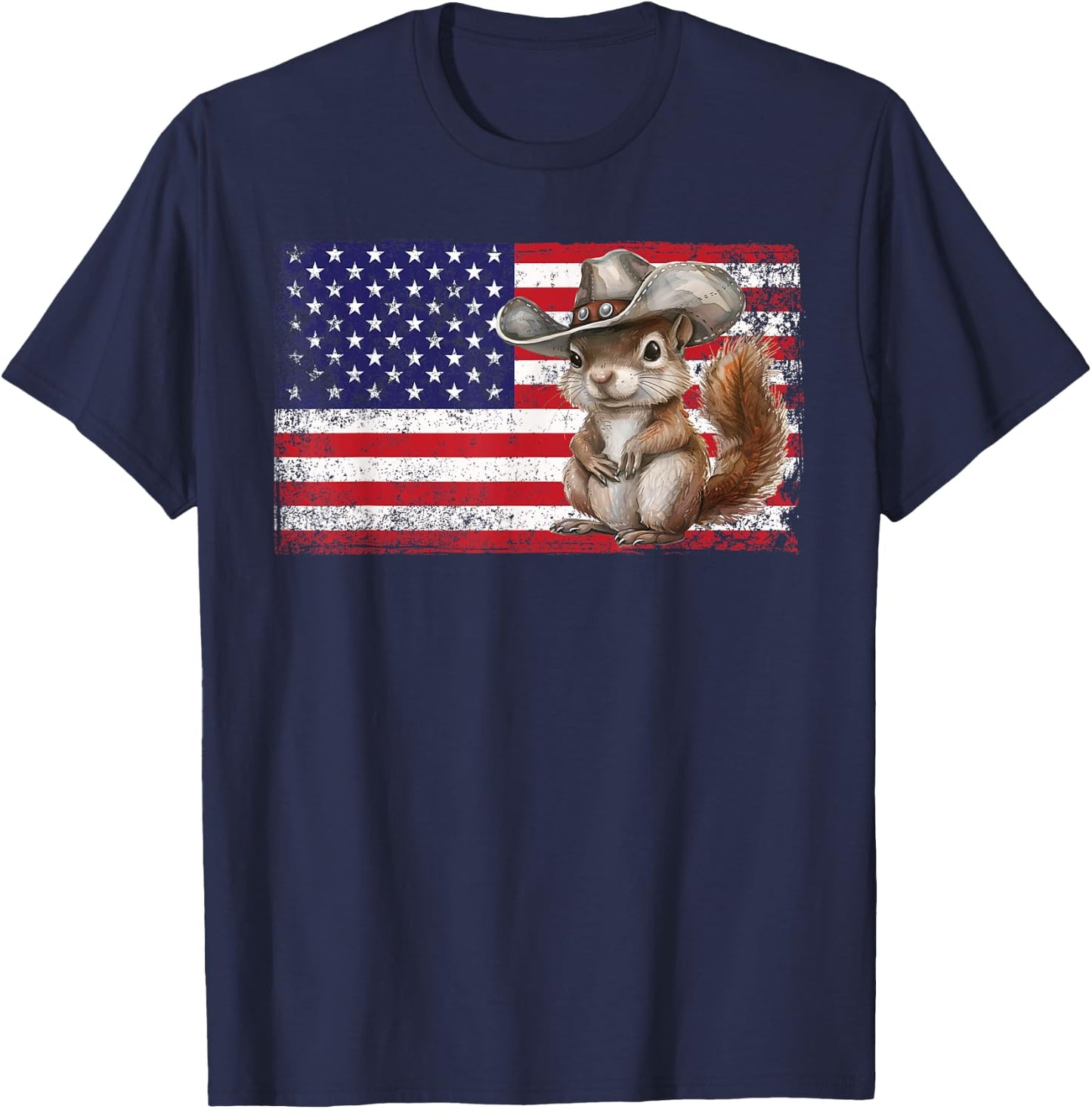 Patriotic Squirrel American Flag USA 4th Of July T-Shirt - T-Shirt | Navy
