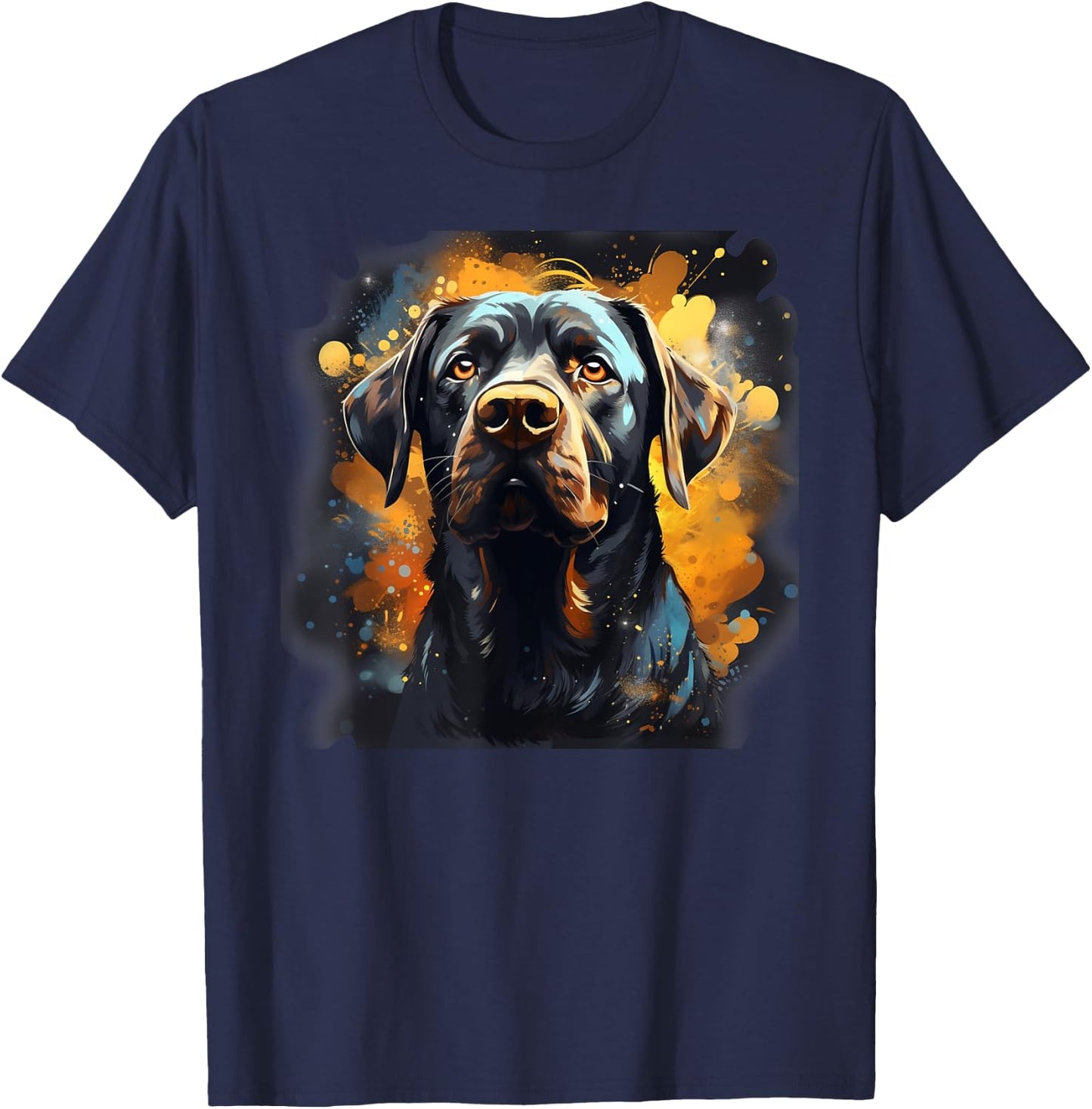 Black Lab Mastiff Mix Dog Colorful Orange Blue Splatter Women T-Shirt - T-Shirt | Navy
