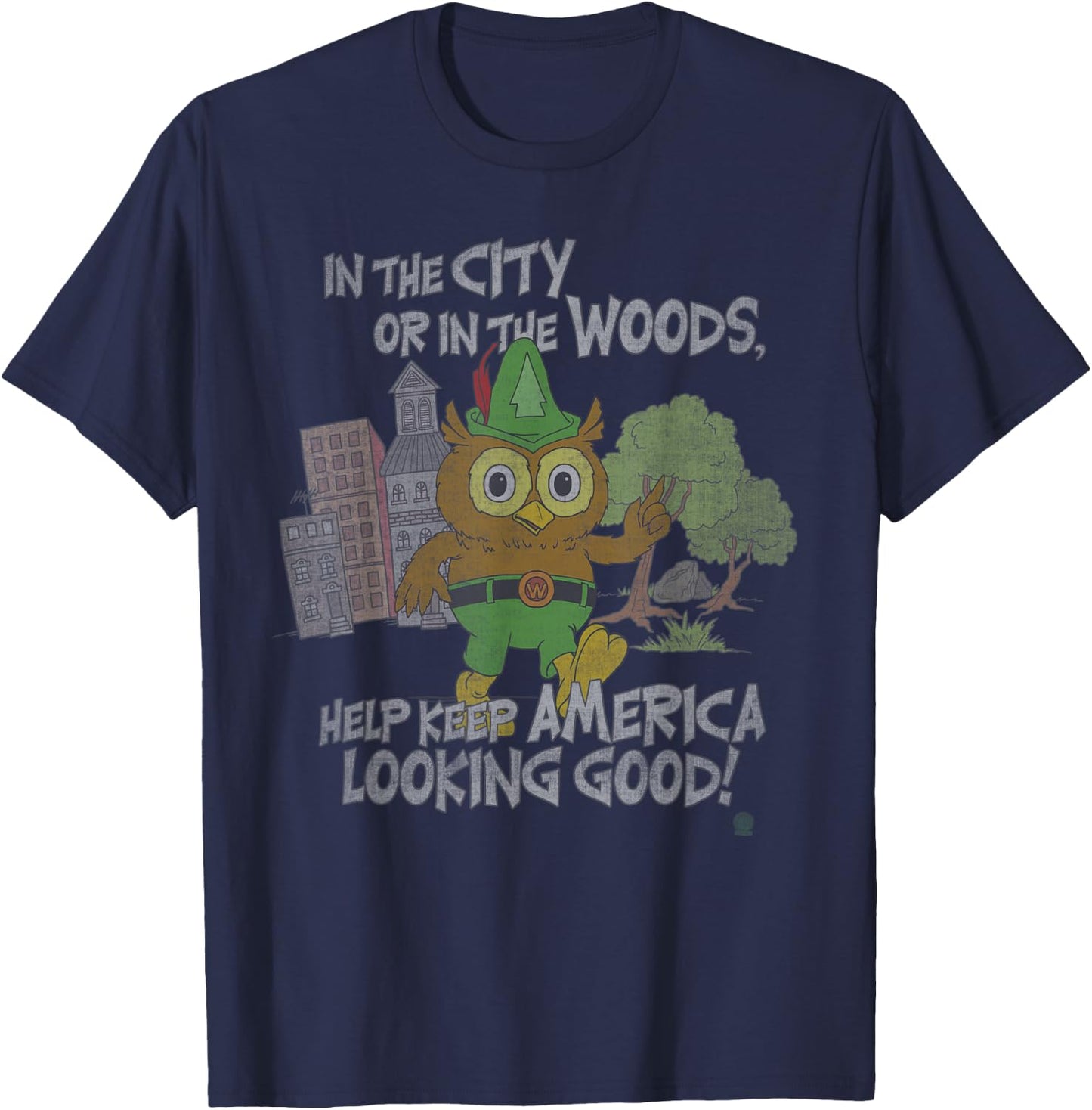 Woodsy Owl Keep America Looking Good Distressed and Faded T-Shirt - T-Shirt | Navy