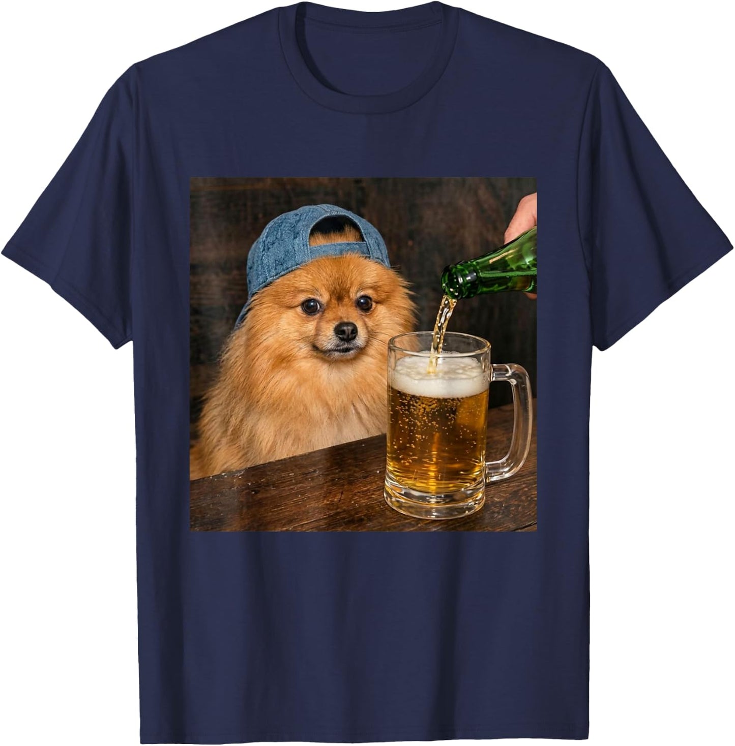 Zwergspitz, Trinkbier, lustig, Zwergspitz, Meme T-Shirt - T-Shirt | Navy