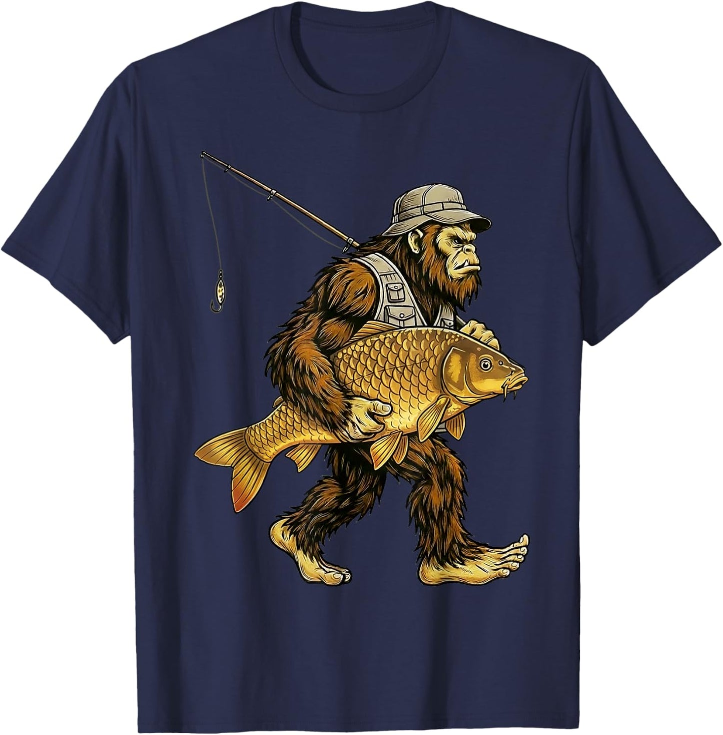 Carp Bigfoot Fisherman River Fishing Sasquatch T-Shirt - T-Shirt | Navy