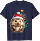 Aesthetic Christmas Hedgehog Santa Hat Xmas Tree Custom T-Shirt - T-Shirt | Navy