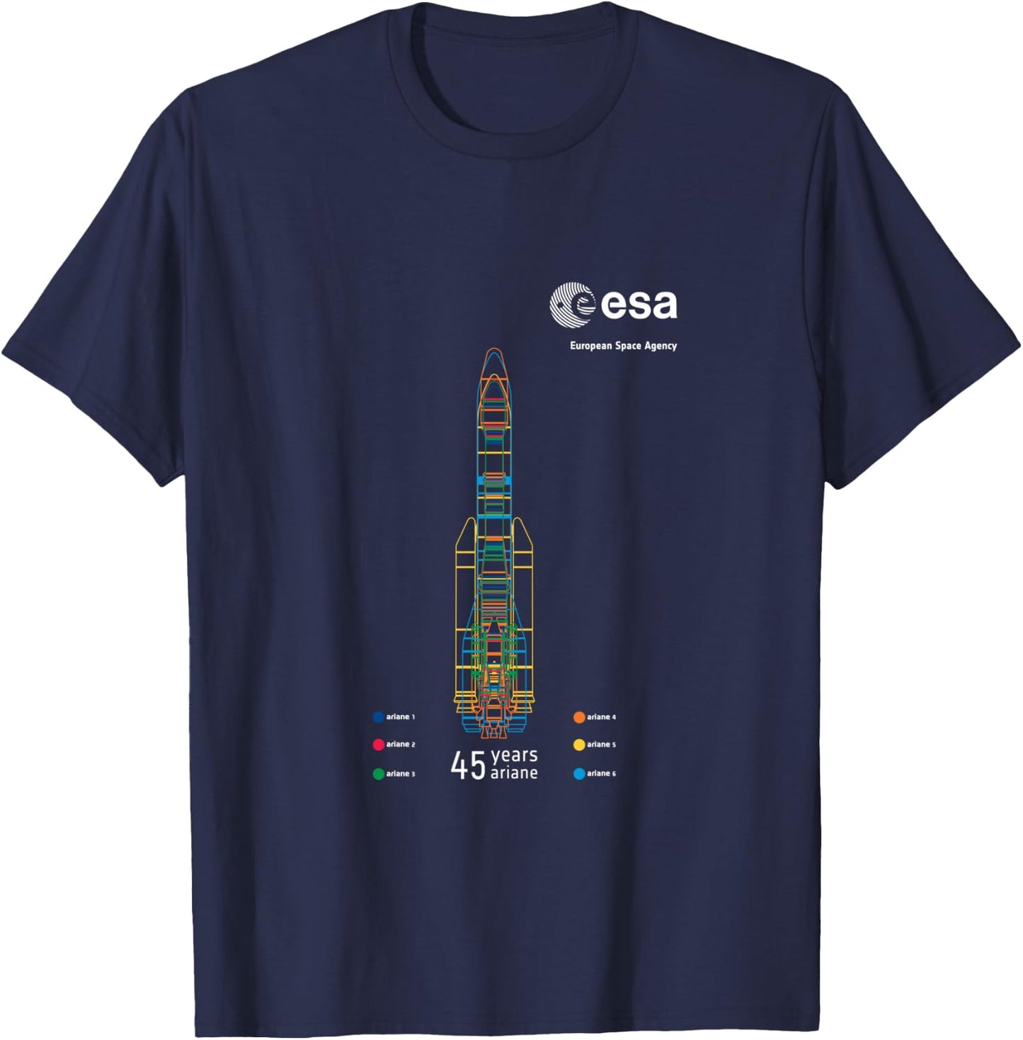 ESA European Space Agency 45 years Ariane 1-6 Rocket 1979-2024 T-Shirt - T-Shirt | Navy