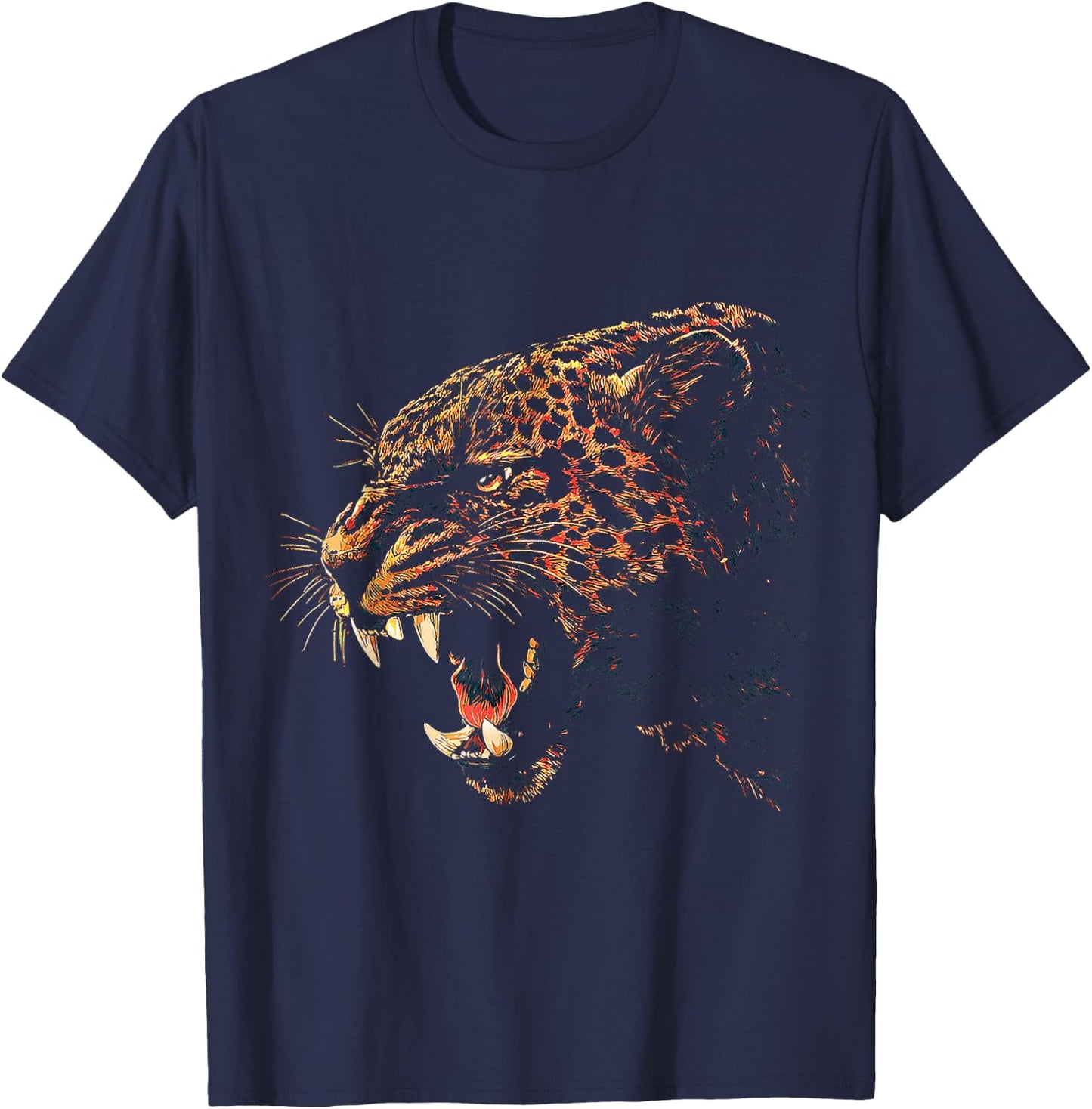 Leopard Animal Lover Predator Motif Graphic Wildlife Safari T-Shirt - T-Shirt | Navy
