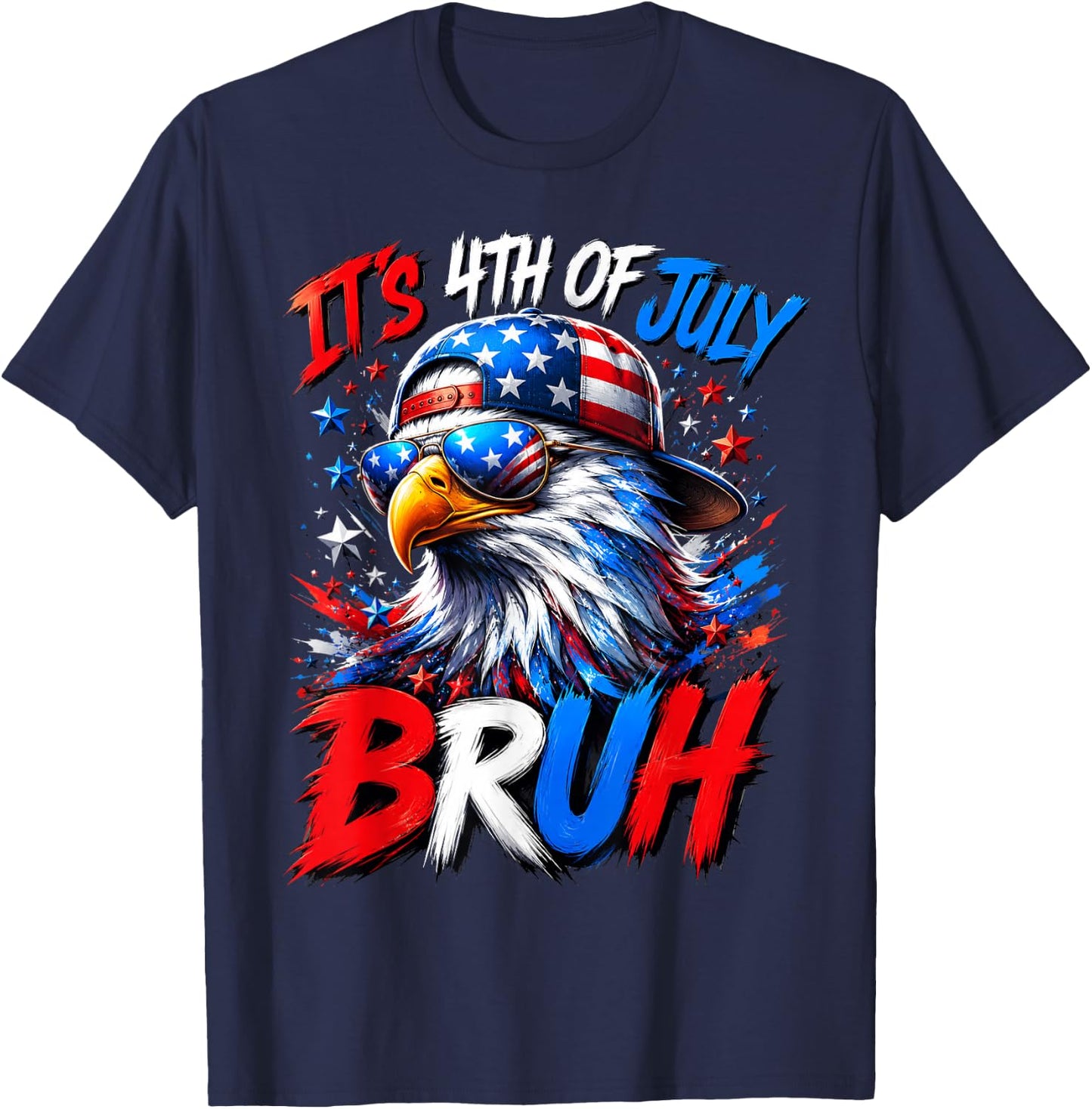 Bruh 4th of July Boys Kids Fourth of July Bald Eagle T-Shirt - T-Shirt | Navy