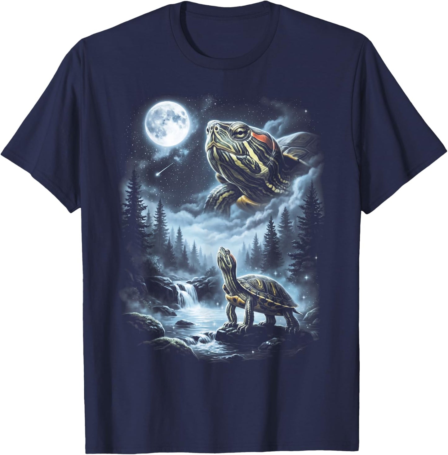 Red Eared Slider Turtle Howling at Moon 90's Retro T-Shirt - T-Shirt | Navy