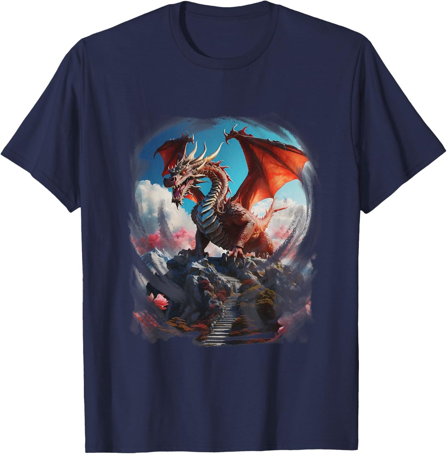 Vintage Big Dragon Art T-Shirt - T-Shirt | Navy