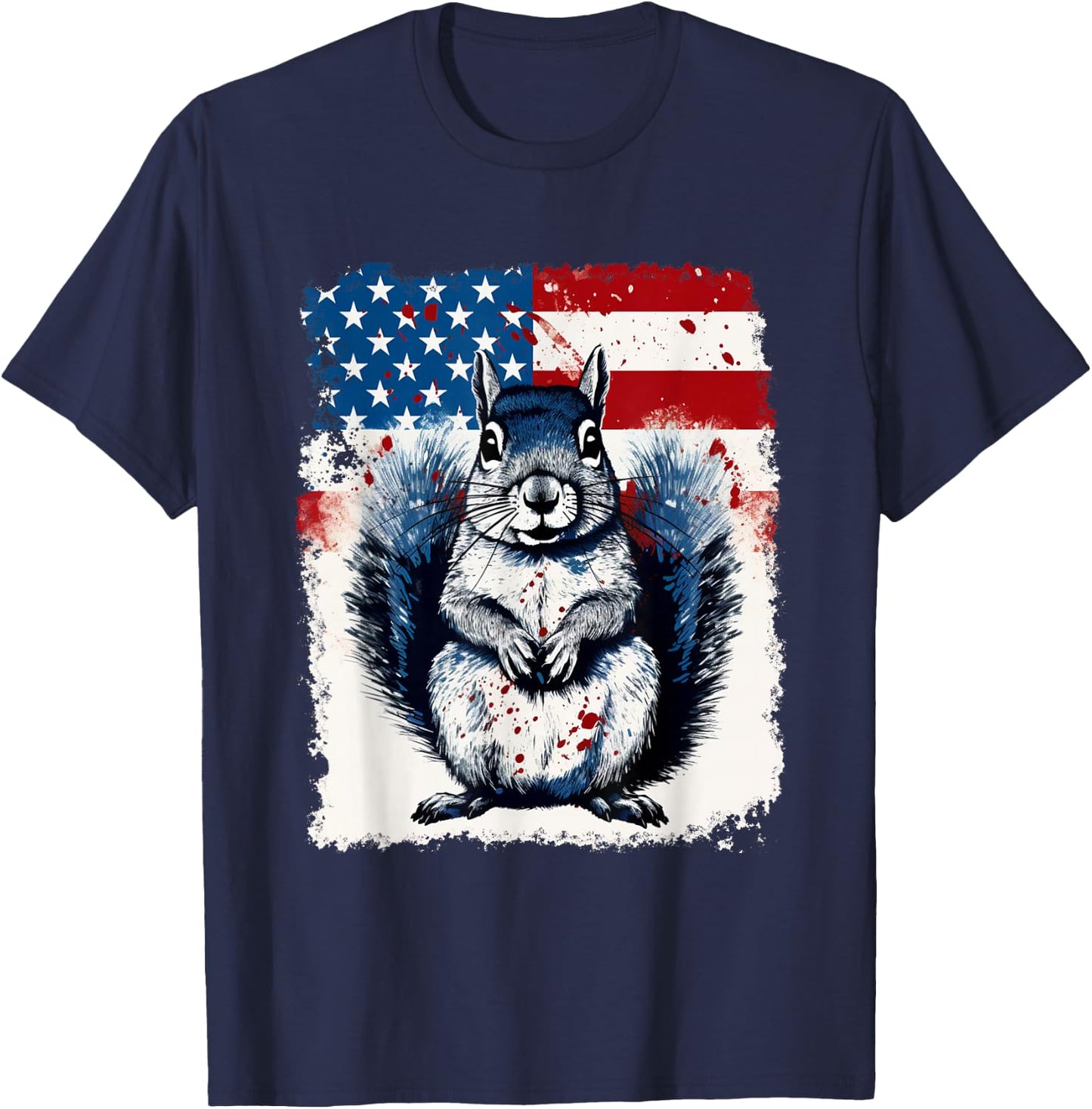 Pop Art Vintage Zoo Farm Animal Squirrel USA Flag T-Shirt - T-Shirt | Navy