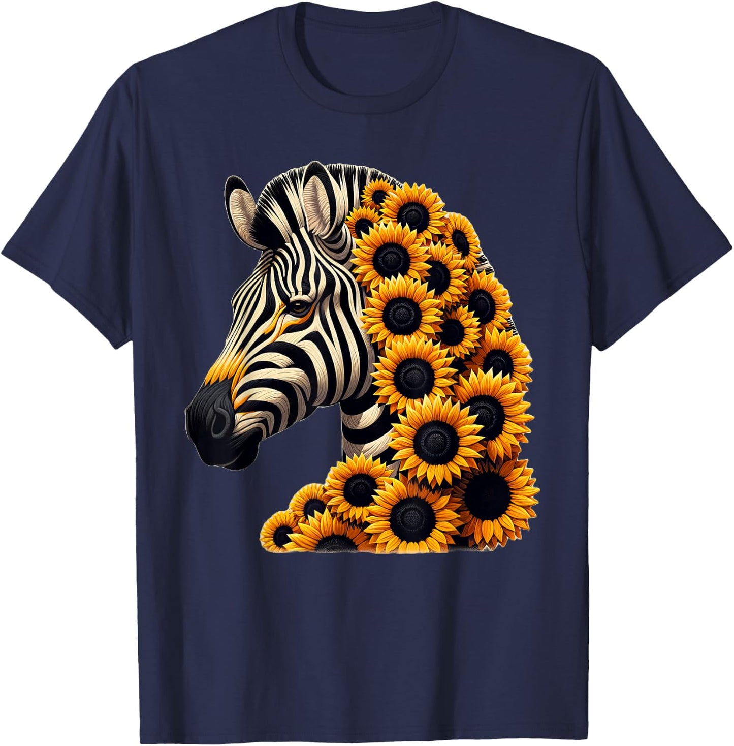 Sunflower Zebra Flower Gardening Floral T-Shirt - T-Shirt | Navy