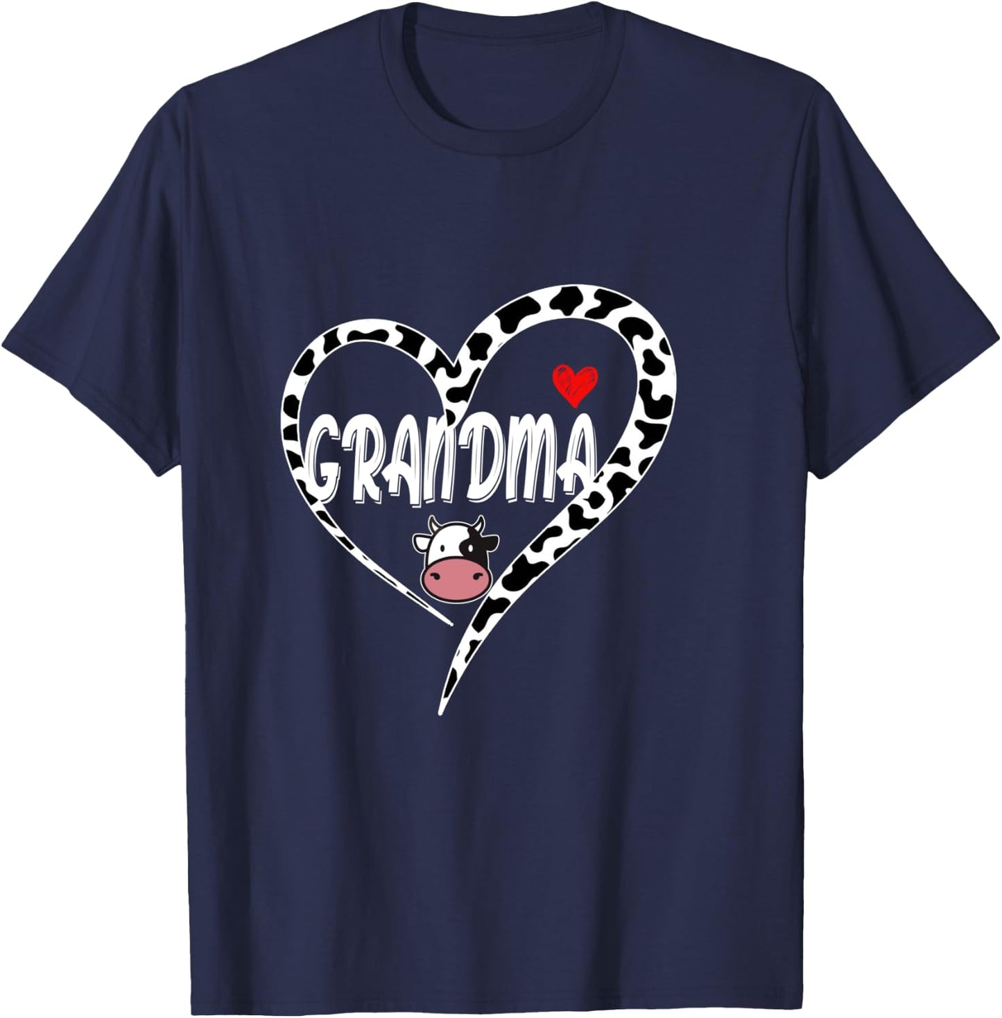 Grandma Cow Print Cow Heart Pattern Farmer Cows Mother's Day T-Shirt - T-Shirt | Navy