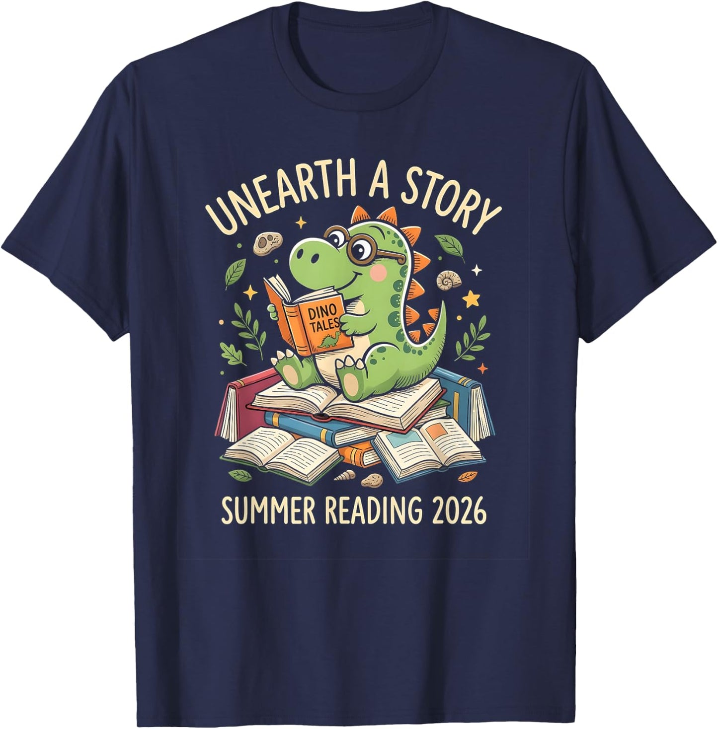 Unreath a Story Summer Library Reading 2026 Dinosaur Book T-Shirt - T-Shirt | Navy