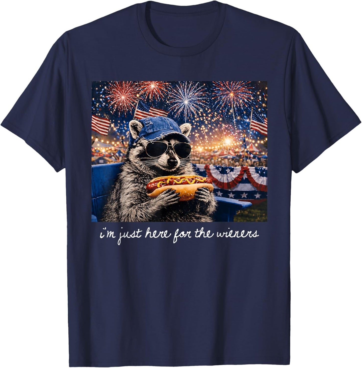 I'm Just Here for The Wieners Raccoon Fireworks 4th of July T-Shirt - T-Shirt | Navy