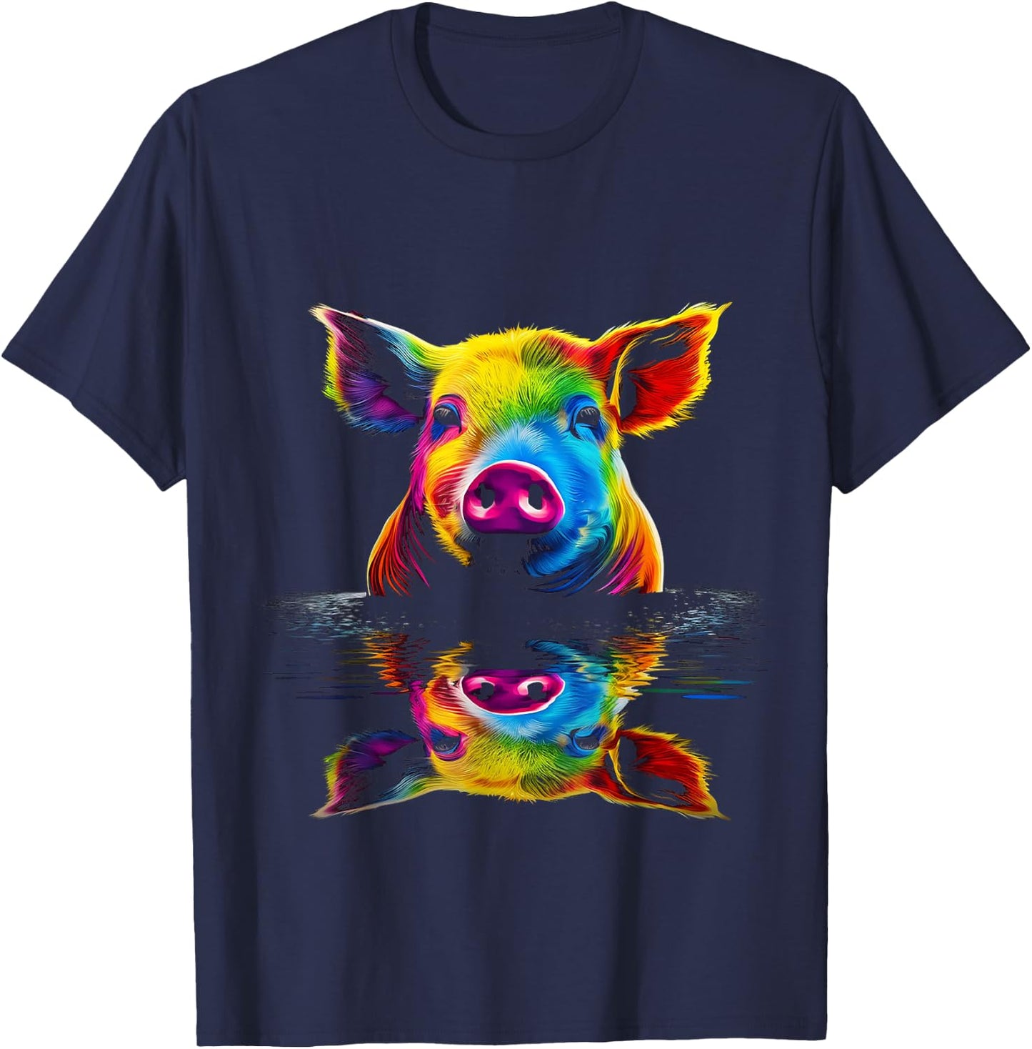 Pig Colorful Animal Art Illustration Graphic Pig T-Shirt - T-Shirt | Navy