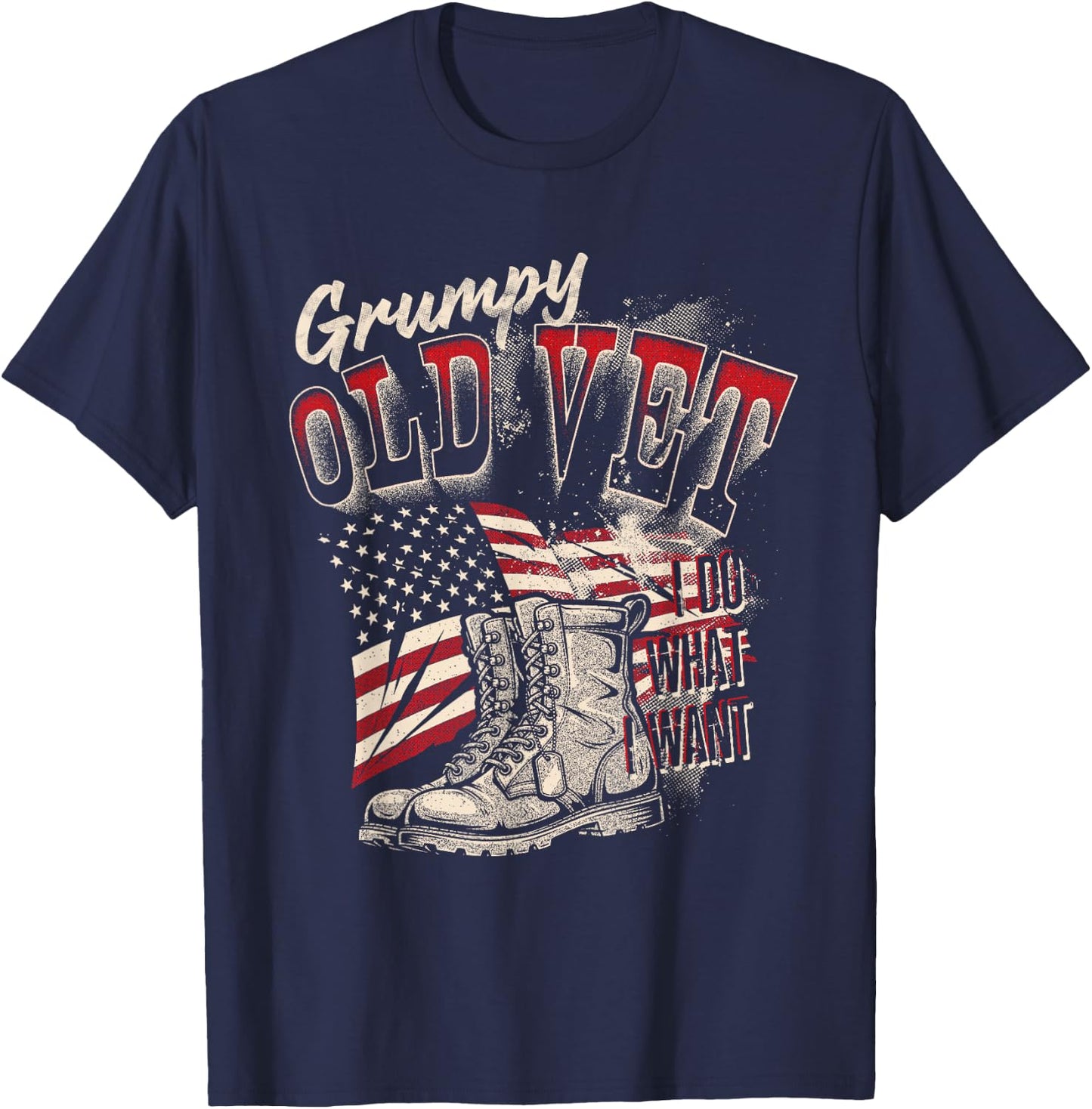 Military Grumpy Old Vet Funny Veteran American Flag Design T-Shirt - T-Shirt | Navy