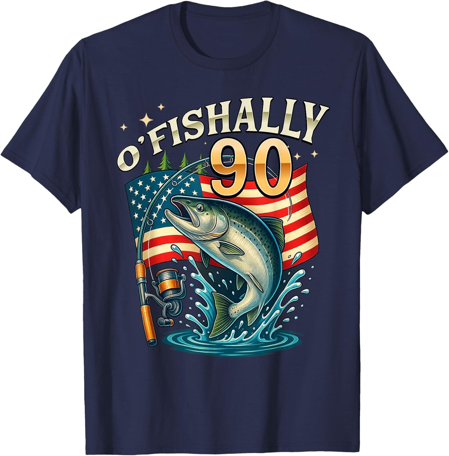 O'fishally 90 Years Old Fishing 90th Birthday Fisherman T-Shirt - T-Shirt | Navy