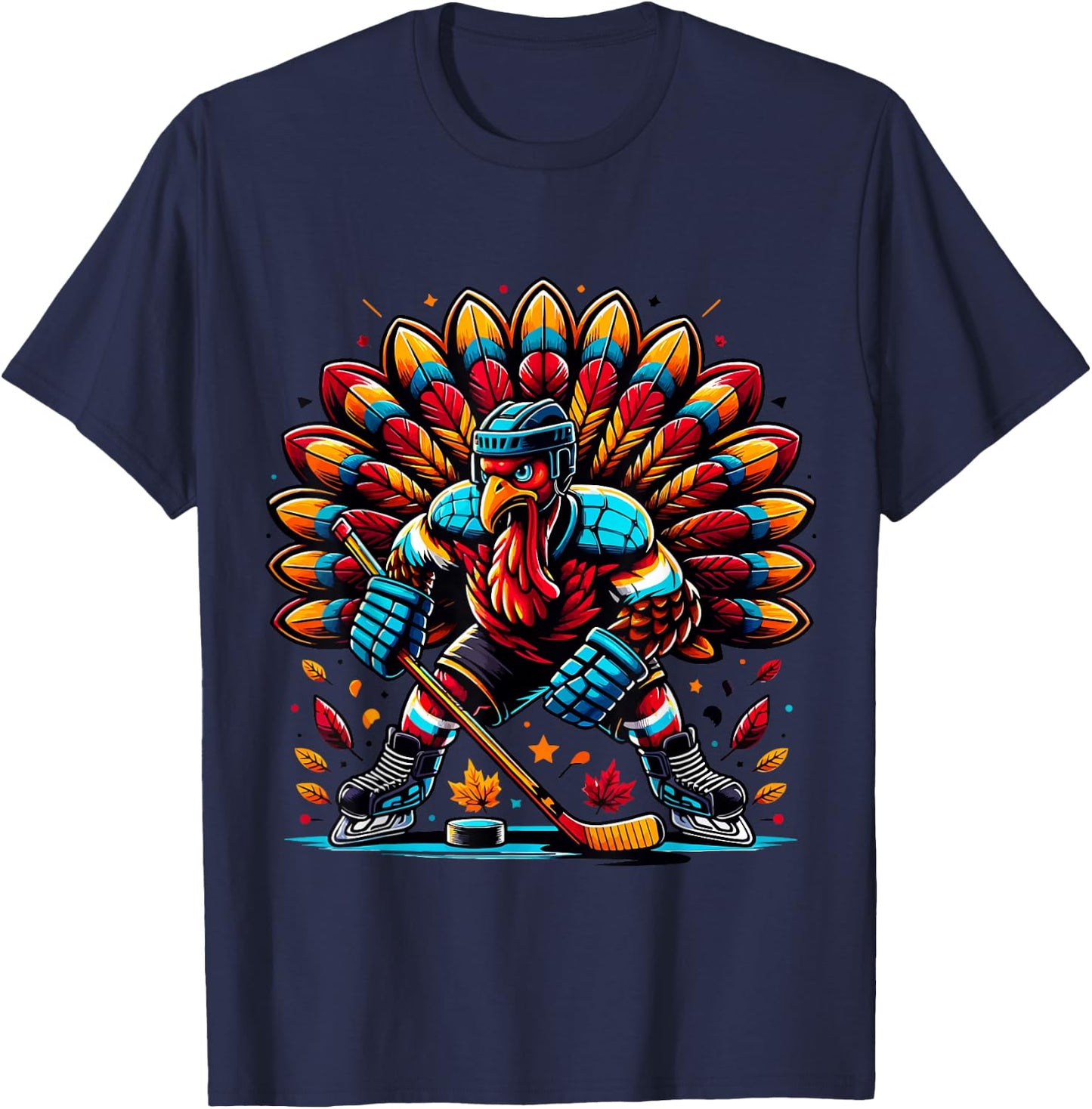 Thanksgiving Ice Hockey Turkey Playing Hockey Thankful T-Shirt - T-Shirt | Navy