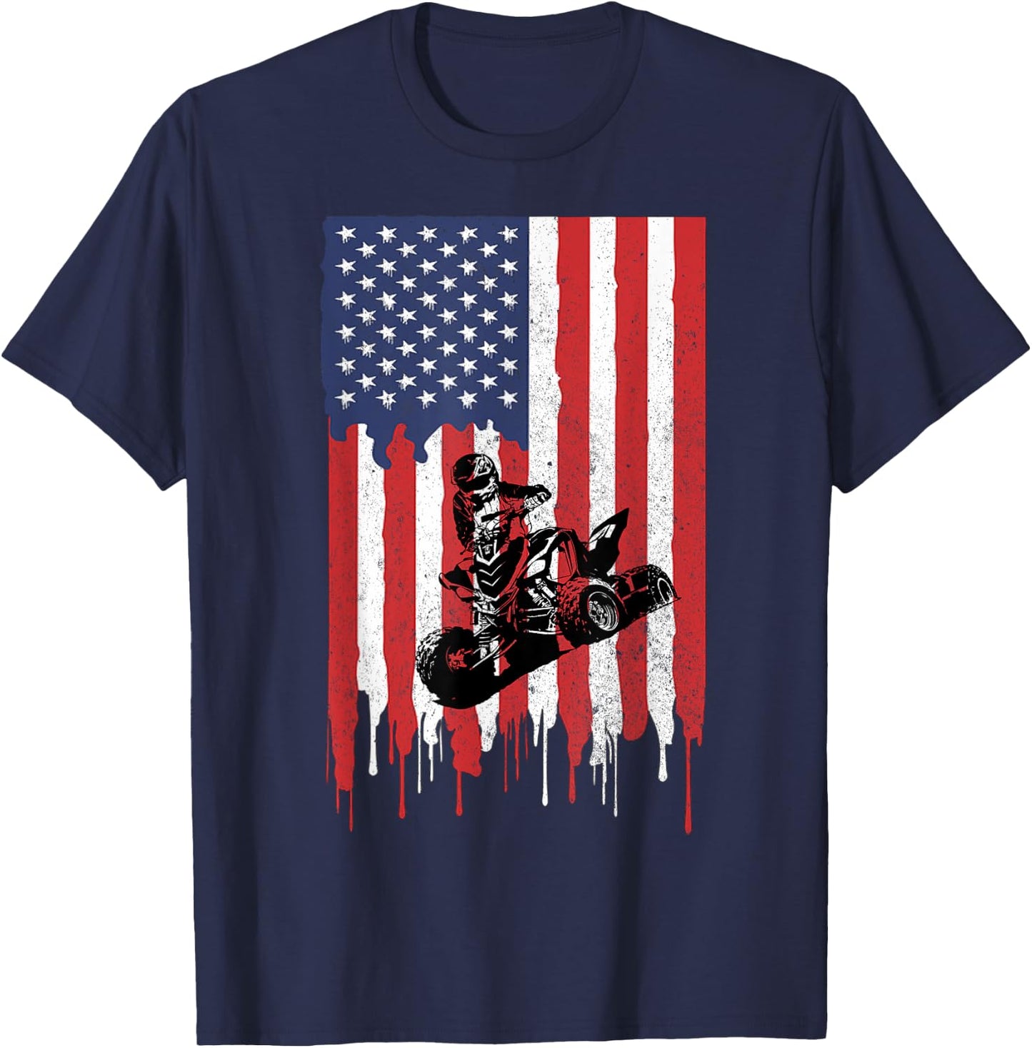 American USA Flag ATV Four Wheeler Quad Bike Brap T Shirt T-Shirt - T-Shirt | Navy
