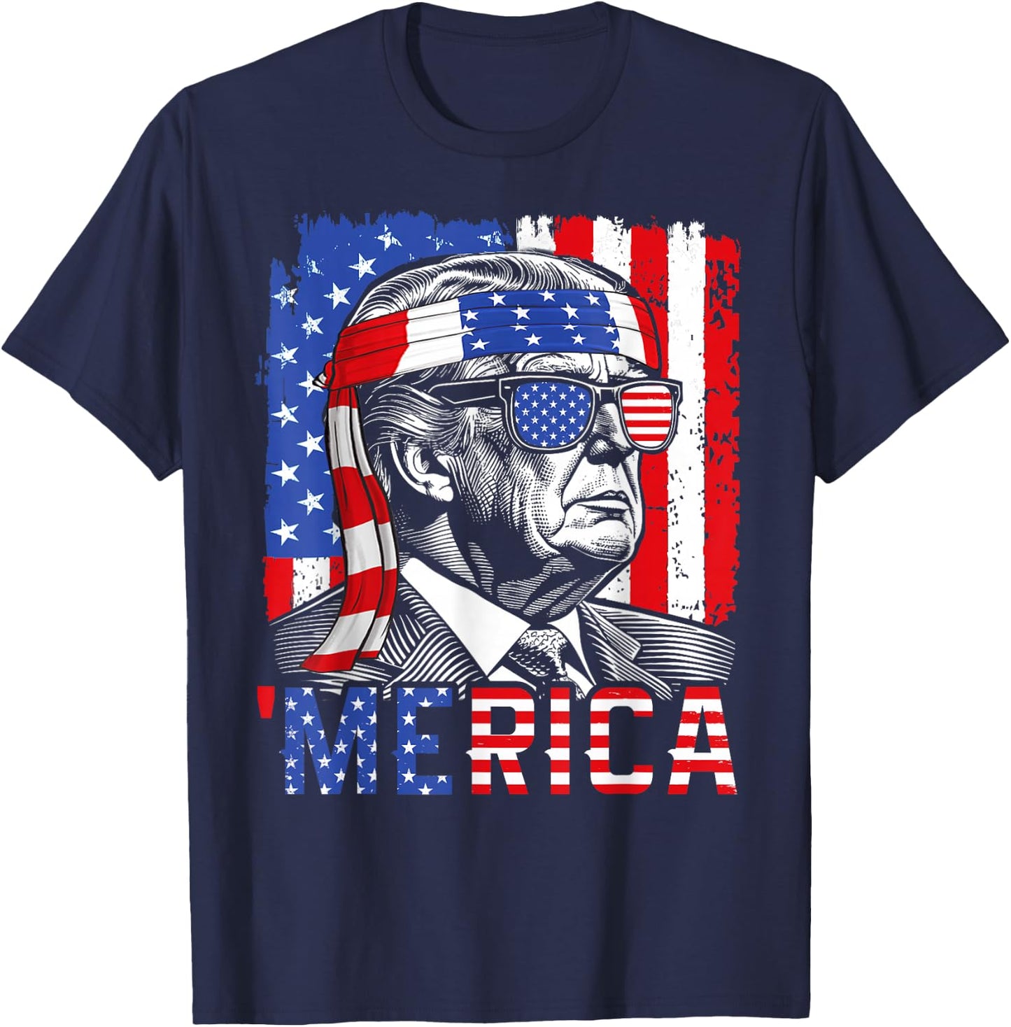 'Merica Trump Happy 4th Of July Funny American Flag USA Women Kids Men T-Shirt - T-Shirt | Navy