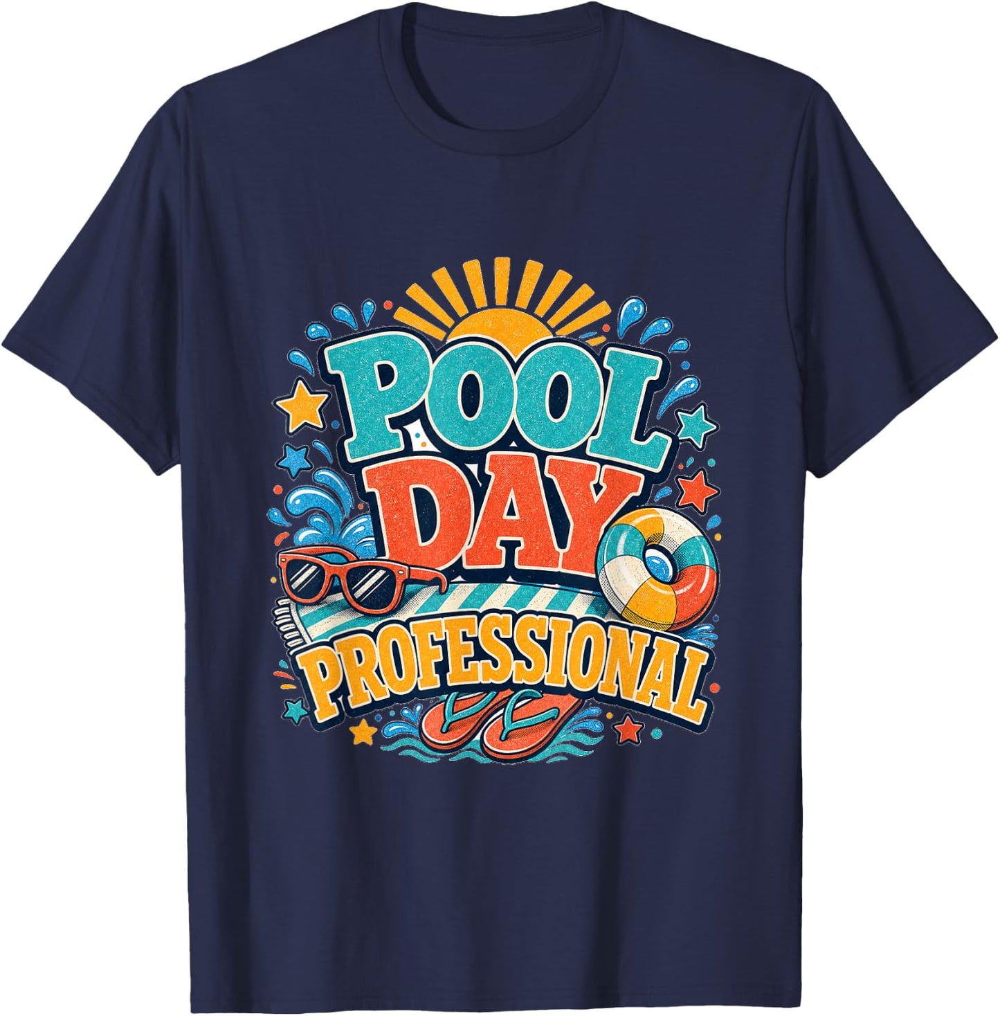 Pool Day Professional Summer Swim Class Vacation Celebration T-Shirt - T-Shirt | Navy