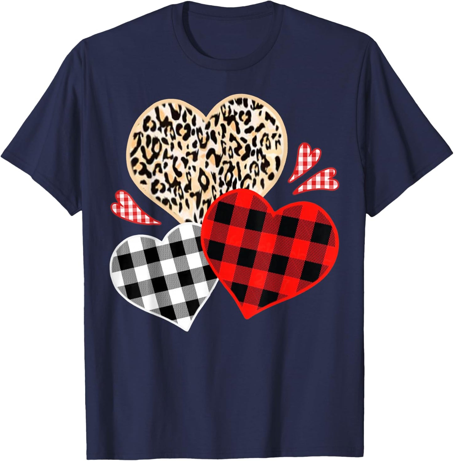 Girls Valentine's Shirts Hearts Love Leopard Red Plaid T-Shirt - T-Shirt | Navy