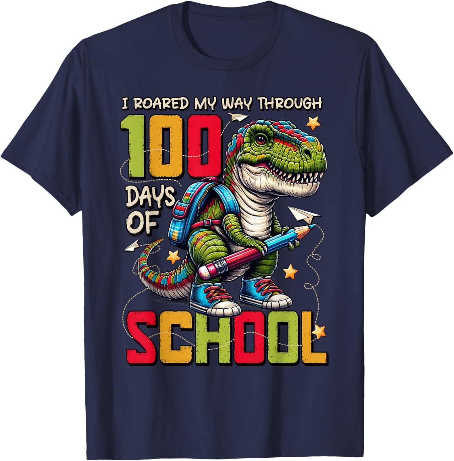 100 Days of School Trex 100 Days Smarter 100th Day of School T-Shirt - T-Shirt | Navy