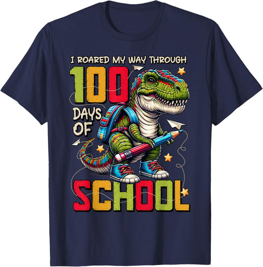 100 Days of School Trex 100 Days Smarter 100th Day of School T-Shirt - T-Shirt | Navy