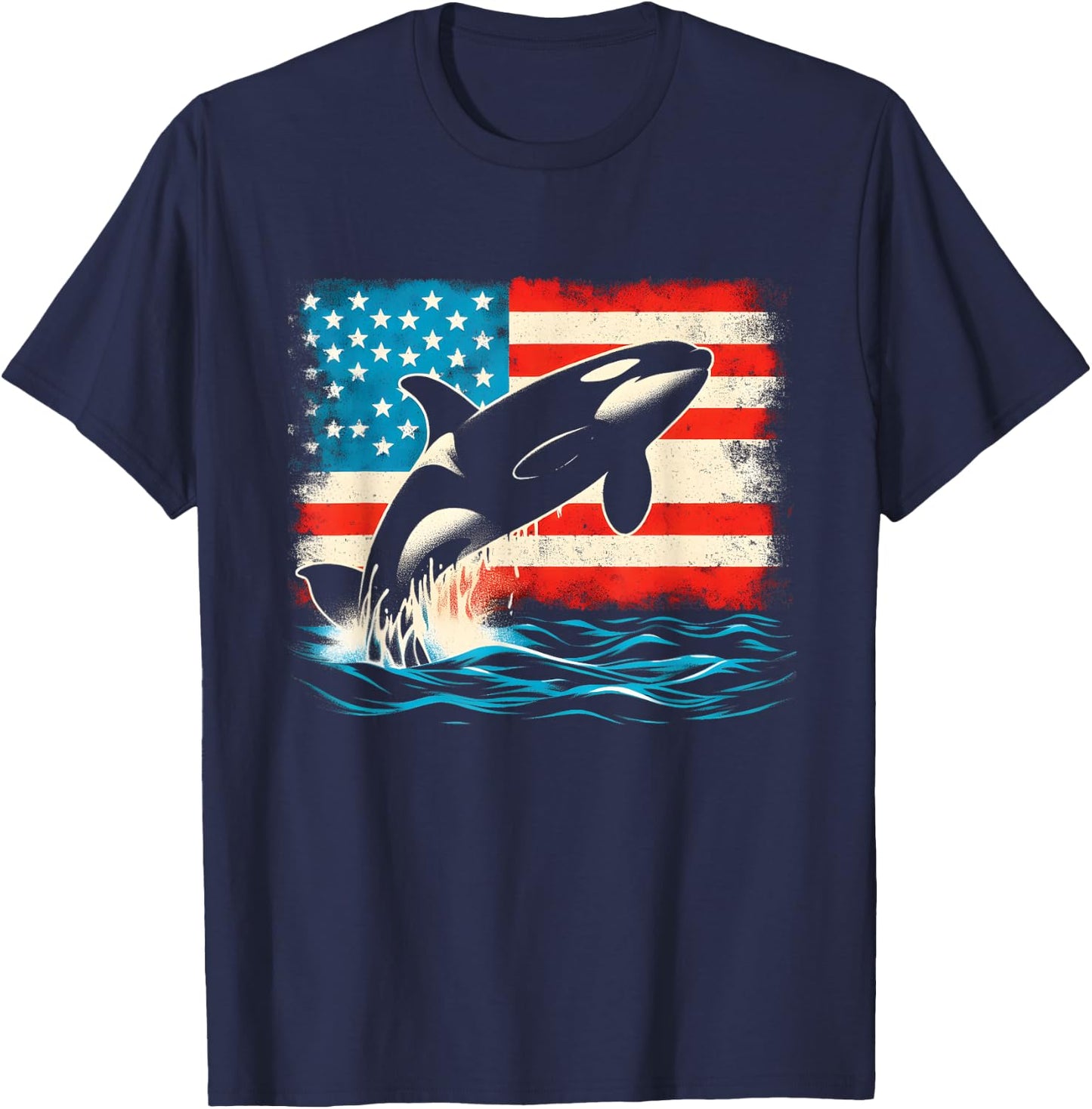 Orca American Flag - Patriotic USA Ocean Orca Whale Lover T-Shirt - T-Shirt | Navy