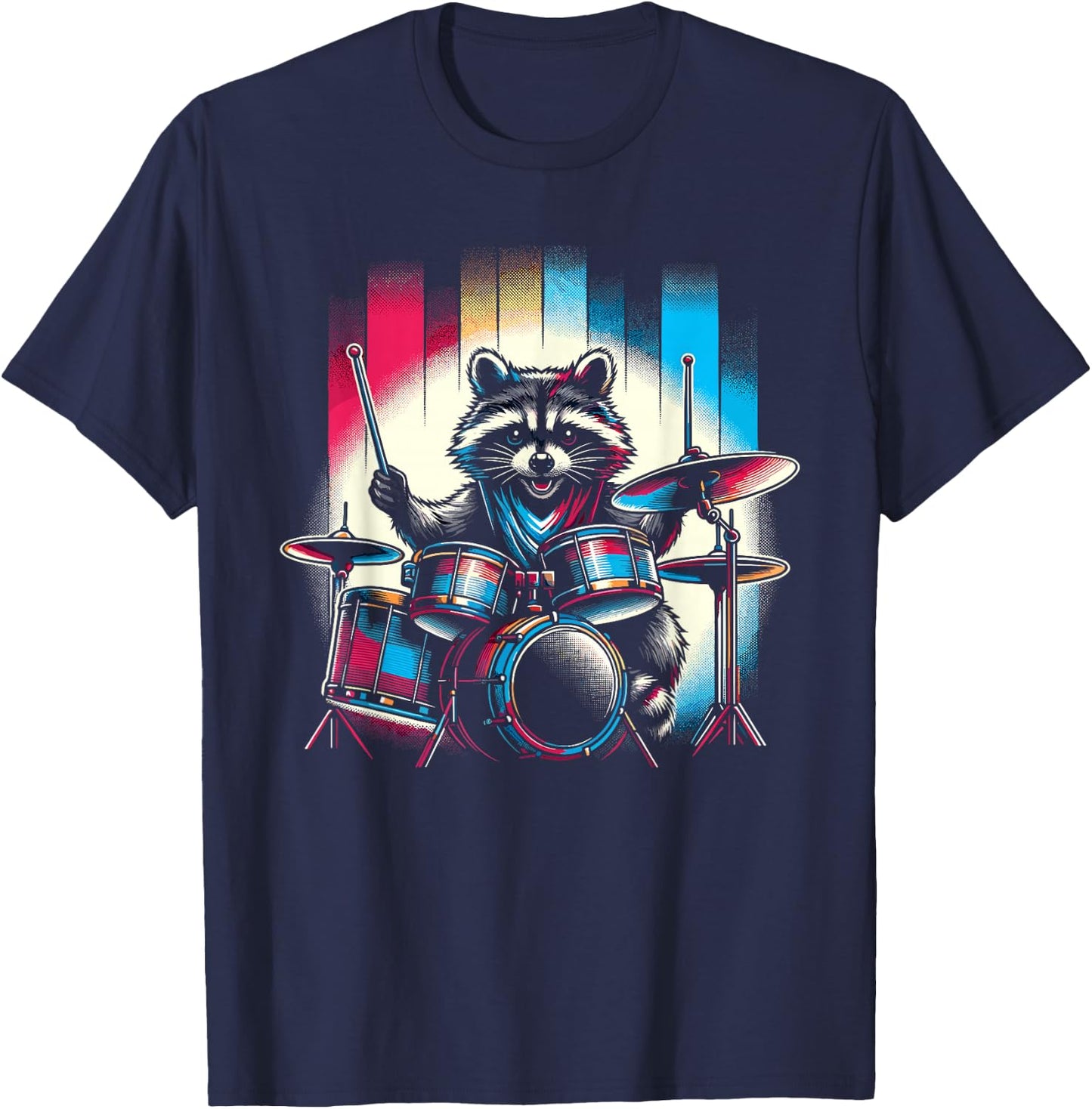 Raccoon Playing Drums Teacher Drummer Novelty Funny Drummer , black T-Shirt - T-Shirt | Navy
