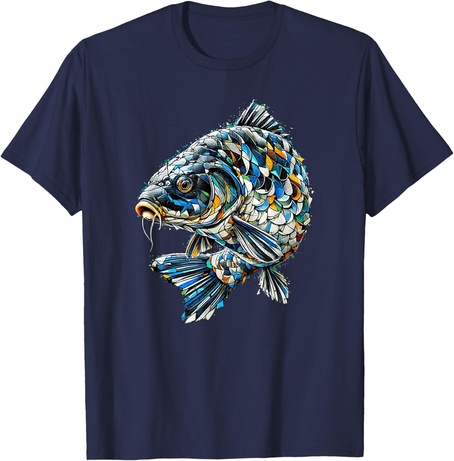 Polygon Art Fishing Carp Fisherman Carps , Black, S T-Shirt - T-Shirt | Navy