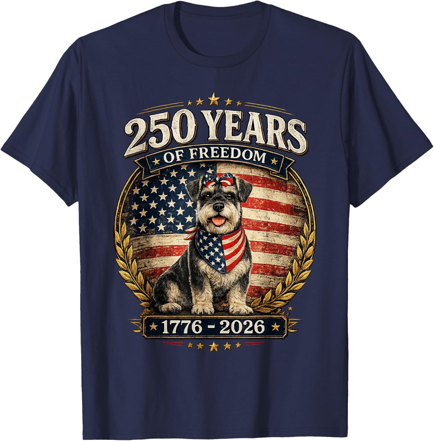 250 Years America Anniversary Miniature Schnauzer T-Shirt - T-Shirt | Navy