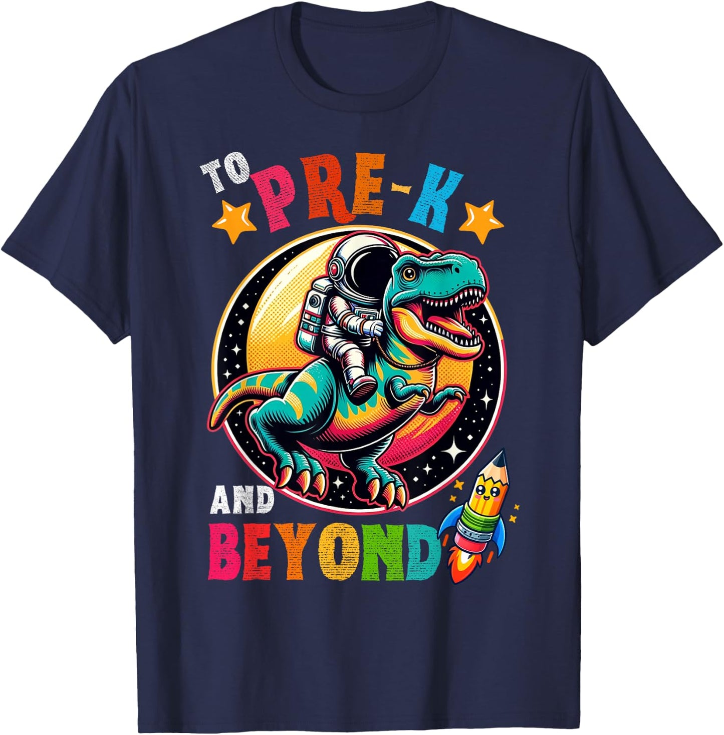 Astronaut Dinosaur boys First day back to School Pre-k Kids T-Shirt - T-Shirt | Navy