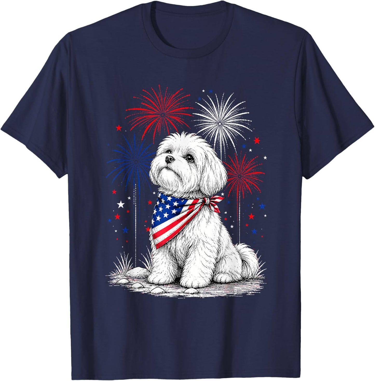 Maltese America's 250th Patriotic Fireworks Animal Lovers T-Shirt - T-Shirt | Navy