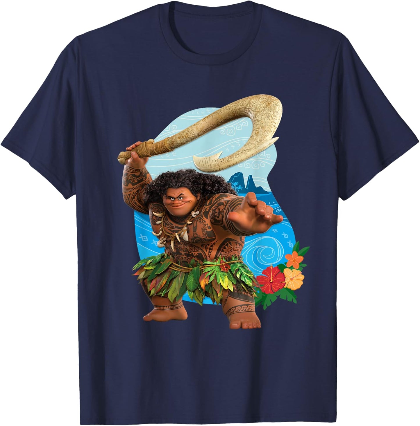 Disney Vaiana 2 Tropical Island Adventure Maui & Fish Hook T-Shirt - T-Shirt | Navy