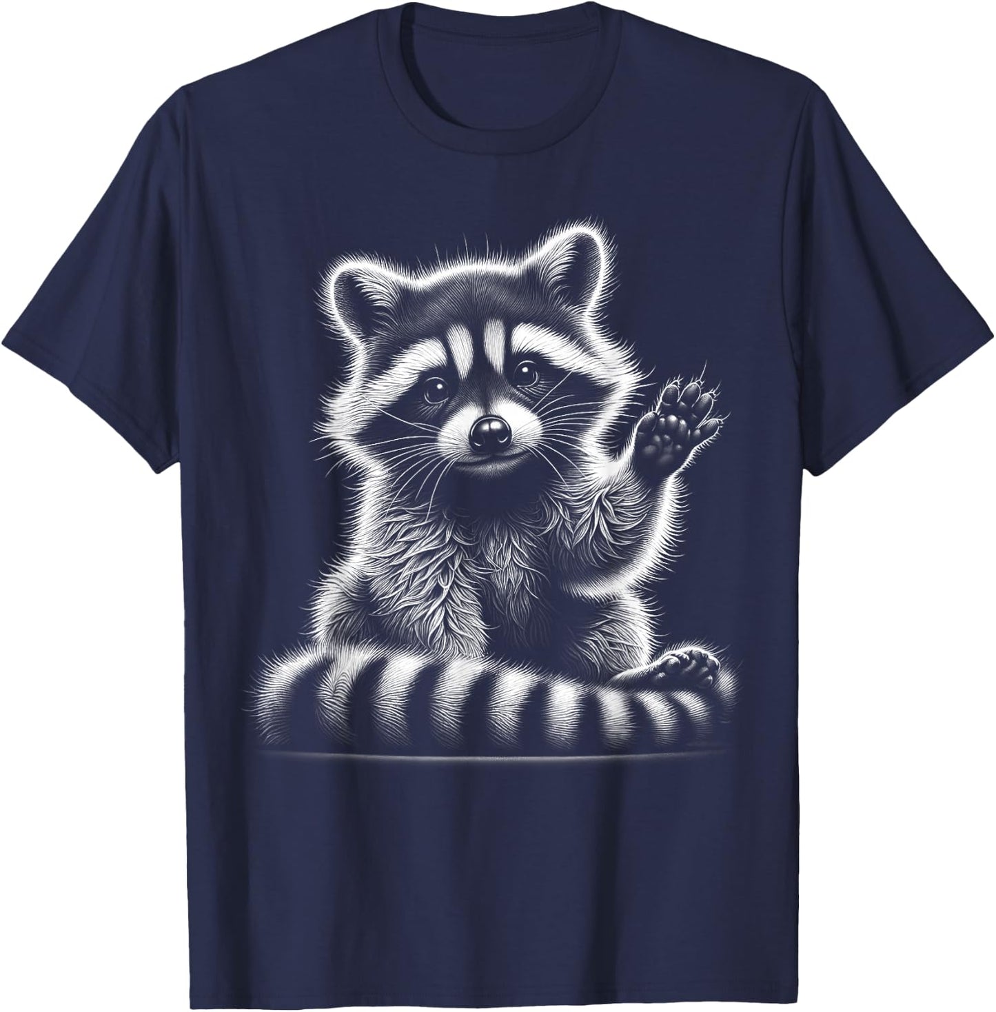 Winkender Waschbär als niedliches Schwarz Weiß Porträt T-Shirt - T-Shirt | Navy