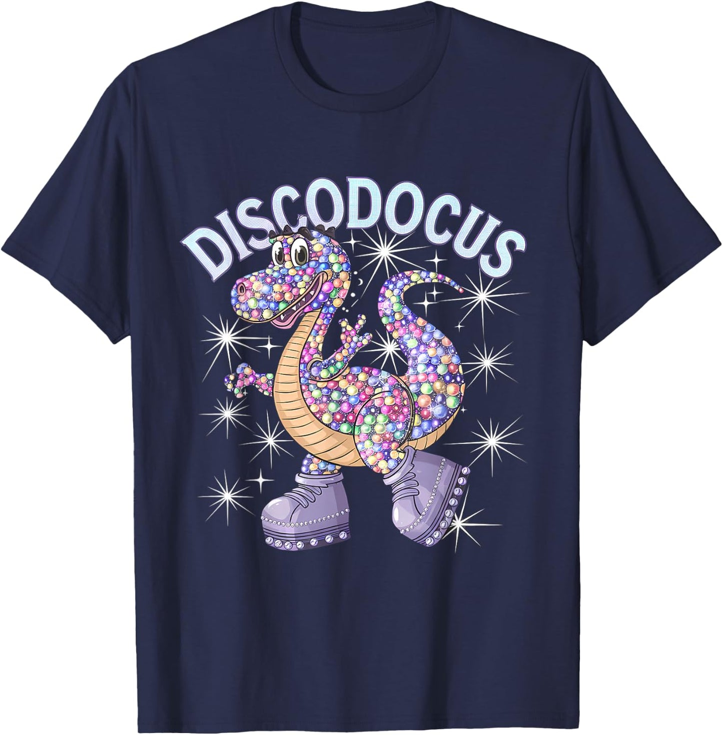 Disco Dino Diplodocus Disco Dance Lover 1970s Disco Party T-Shirt - T-Shirt | Navy