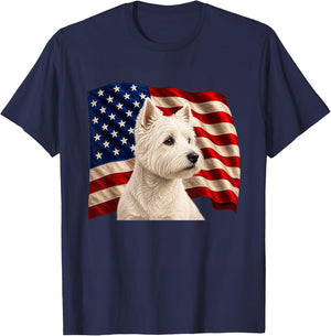 Patriotic 4th July USA Flag West Highland Terrier T-Shirt - T-Shirt | Navy