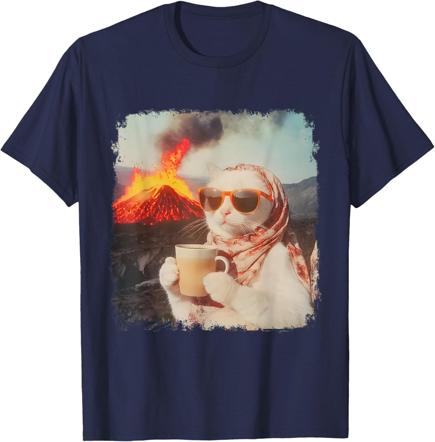 Meme I'm Just A Chill Cat Cool Cat With Coffee By Volcano T-Shirt - T-Shirt | Navy