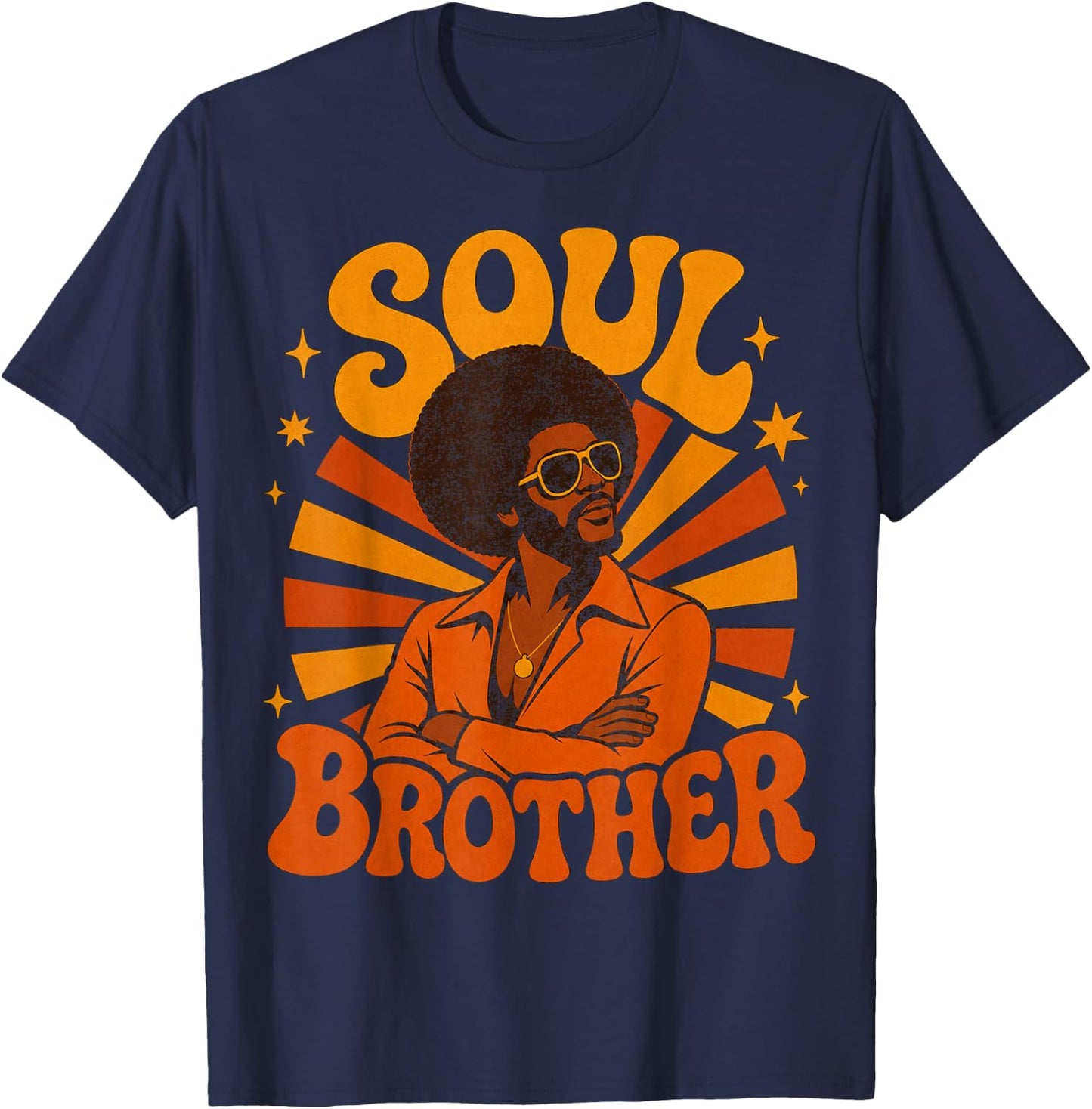 Retro 70s Soul Brother Afro Design T-Shirt - T-Shirt | Navy