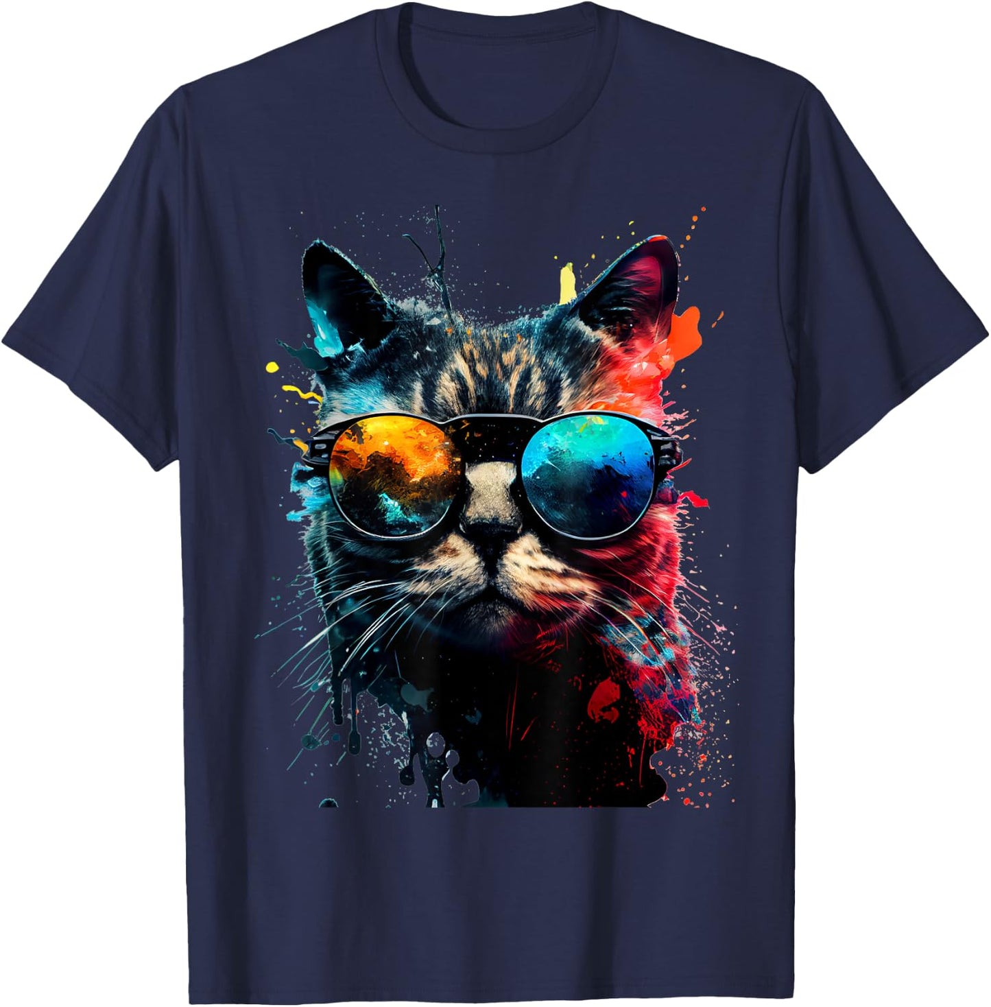 Cool Cat with Sunglasses , black T-Shirt - T-Shirt | Navy